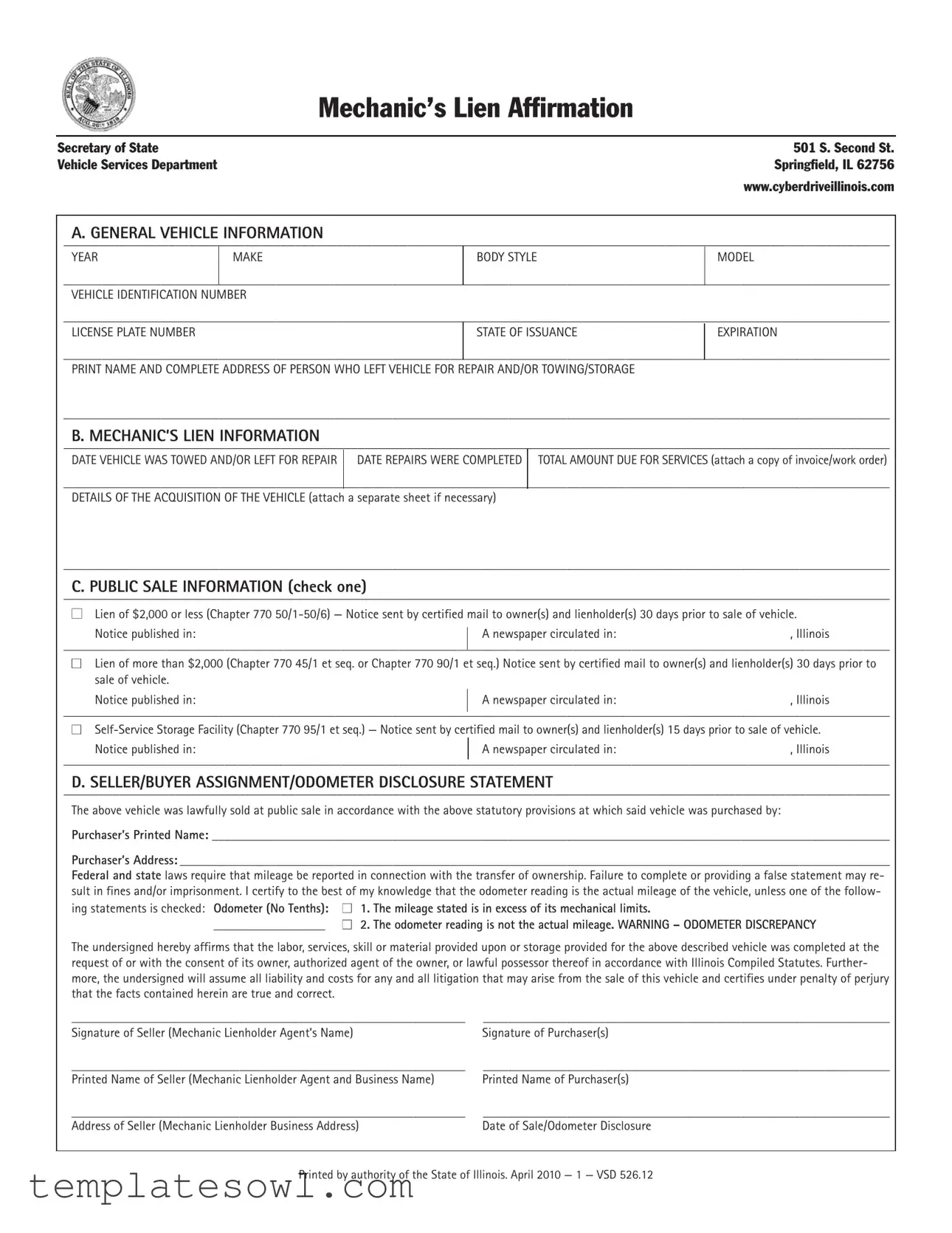 Fill Out Your Cyberdrive Illinois Mechanics Lien Form