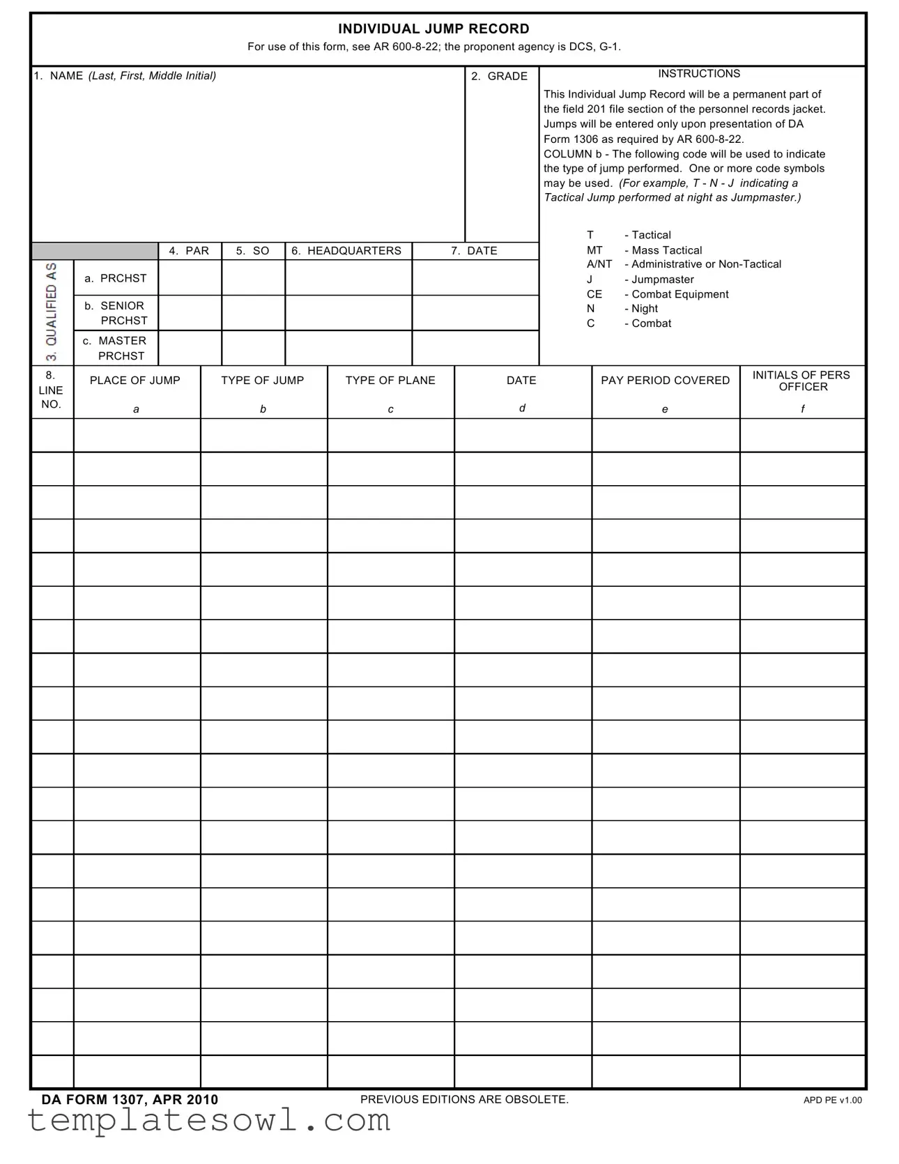 Fill Out Your Da 1307 Form