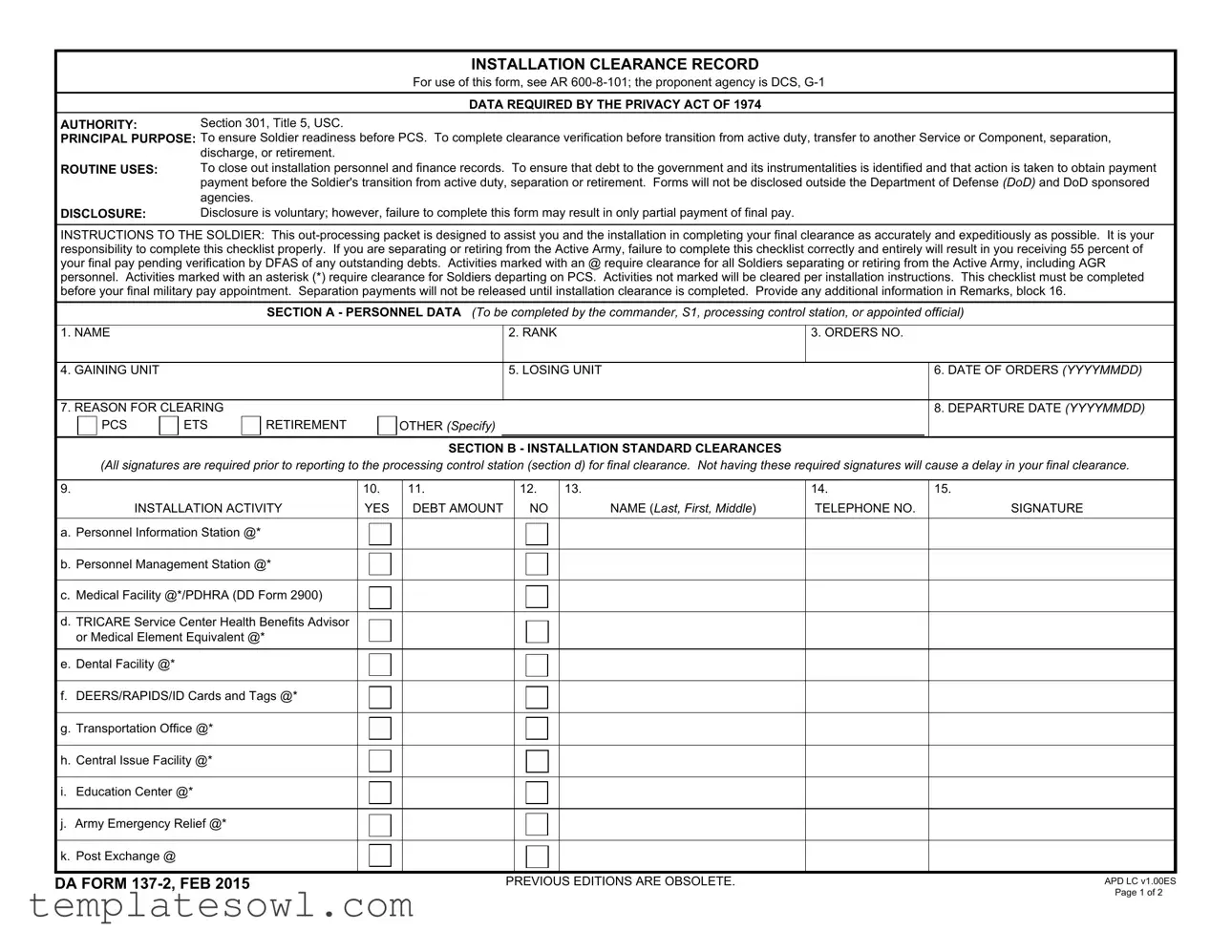 Fill Out Your Da 137 2 Form