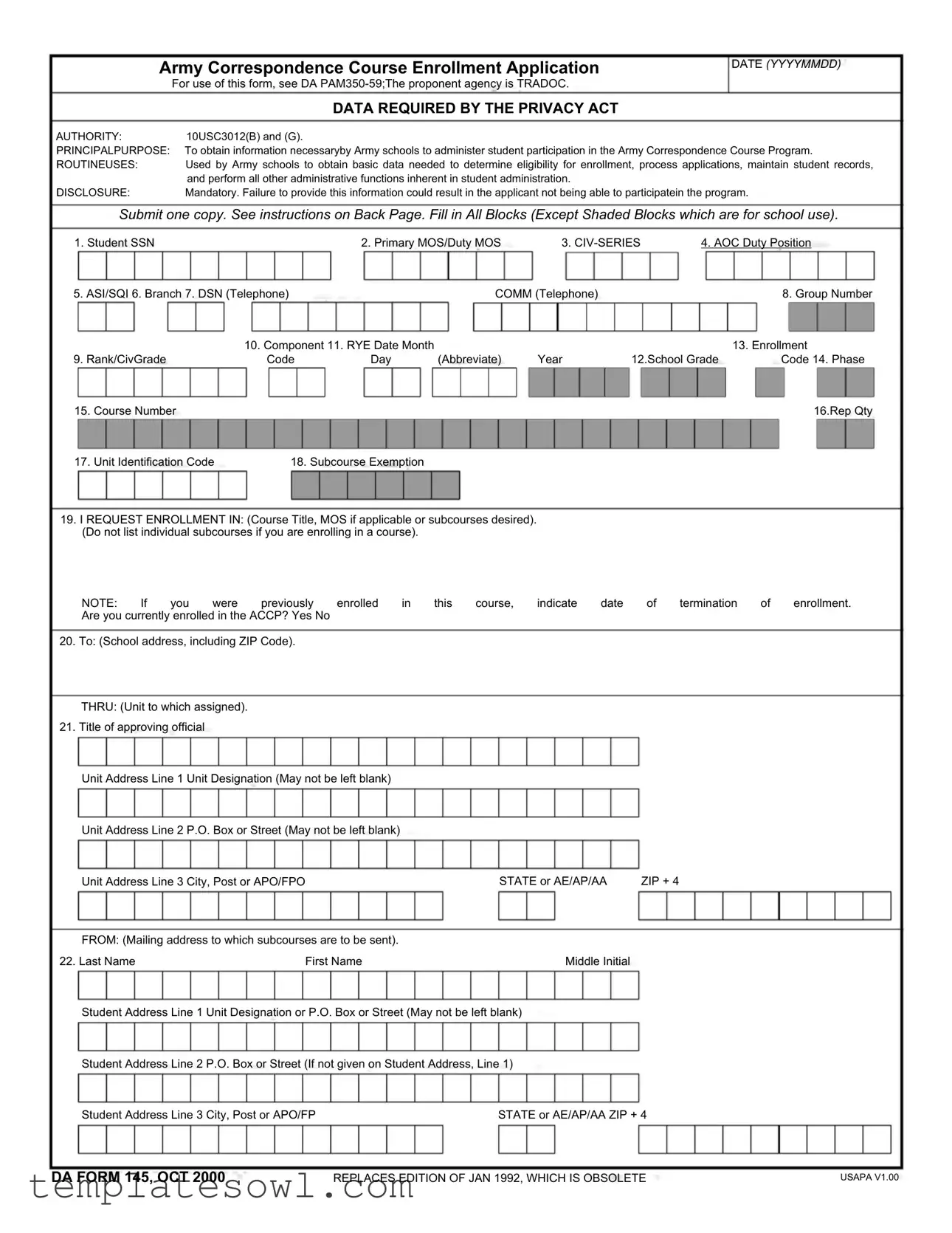Fill Out Your Da 145 Form
