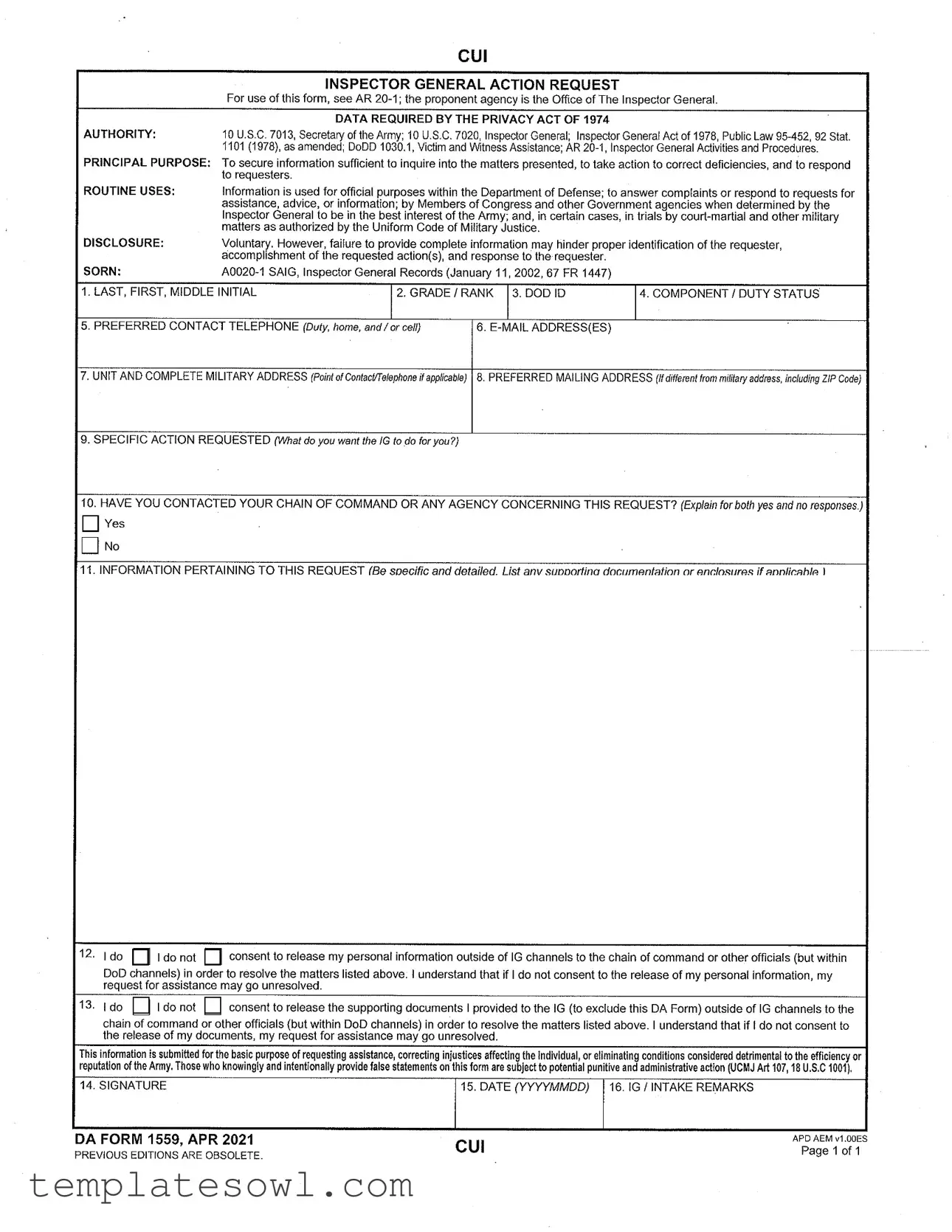 Fill Out Your Da 1559 Form