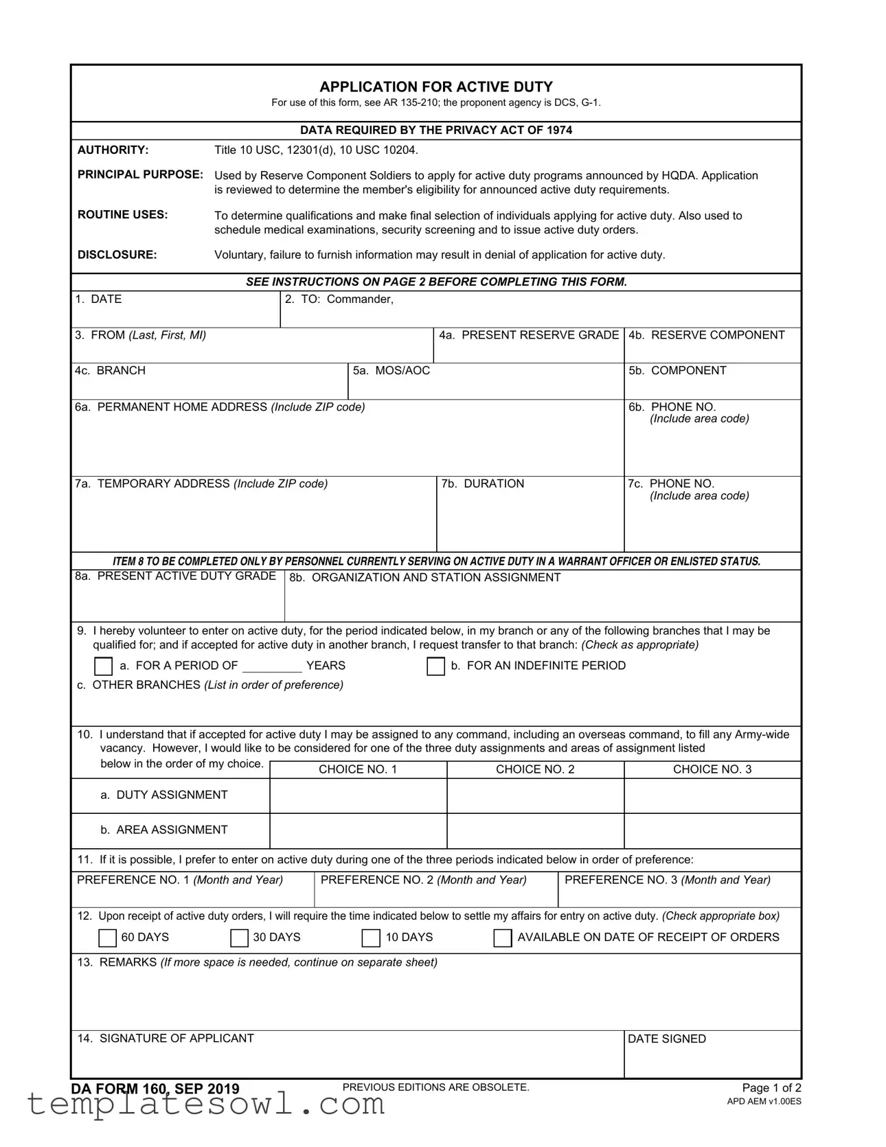 Fill Out Your Da 160 R Form