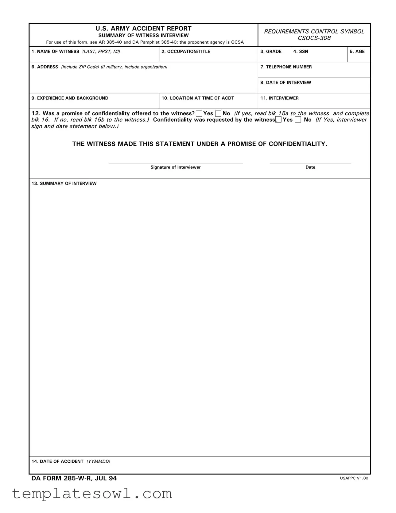 Fill Out Your Da 285 W R Form