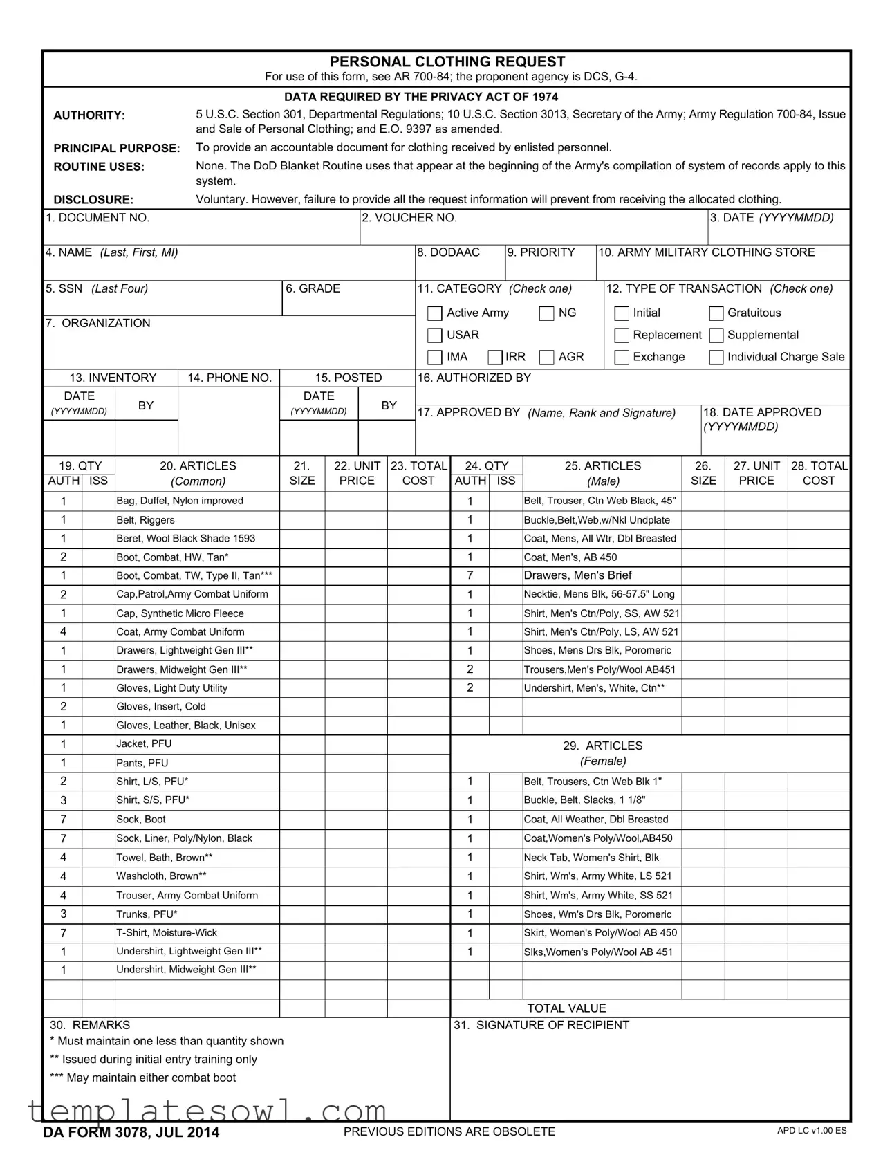 Fill Out Your Da 3078 Form