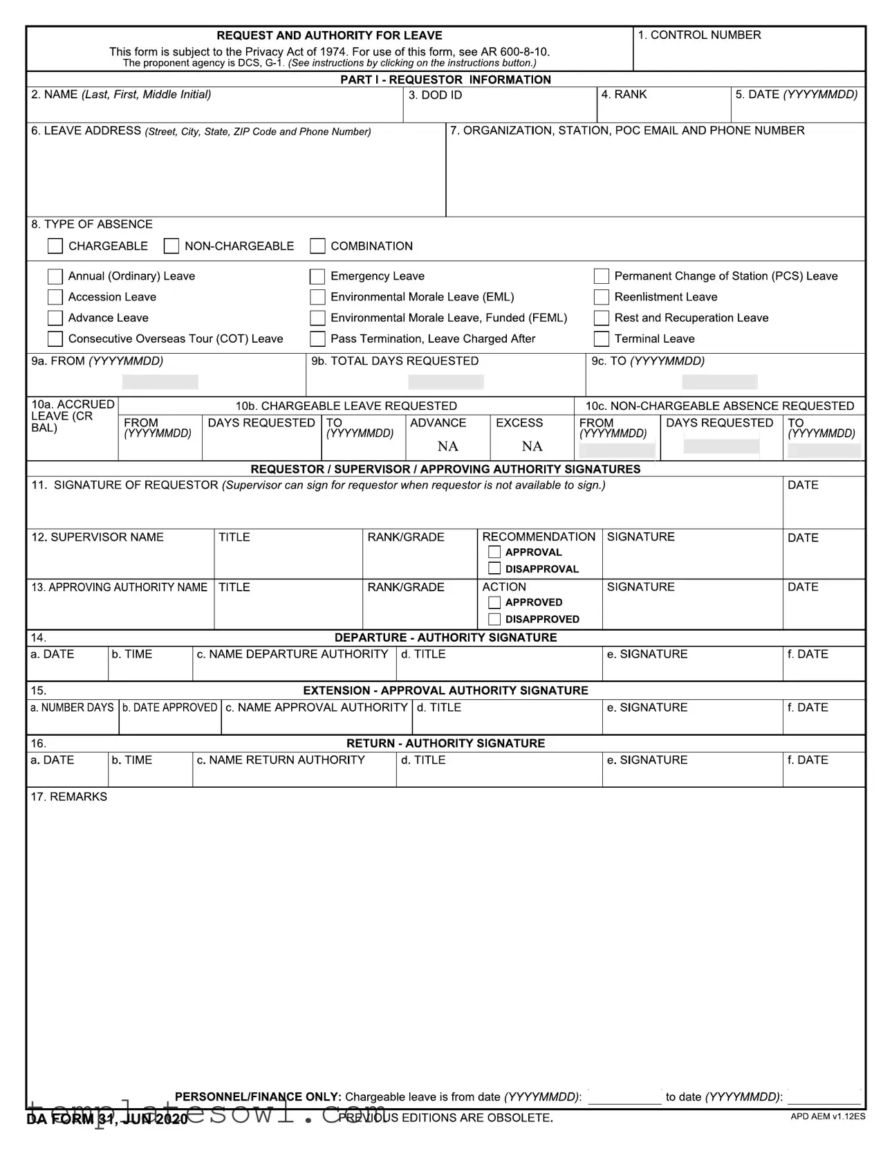 Fill Out Your Da 31 Form