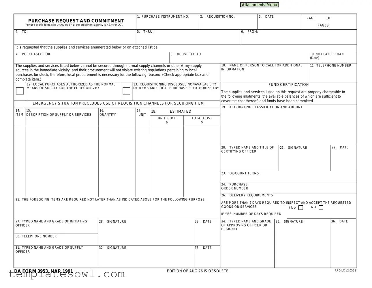 Fill Out Your Da 3953 Form