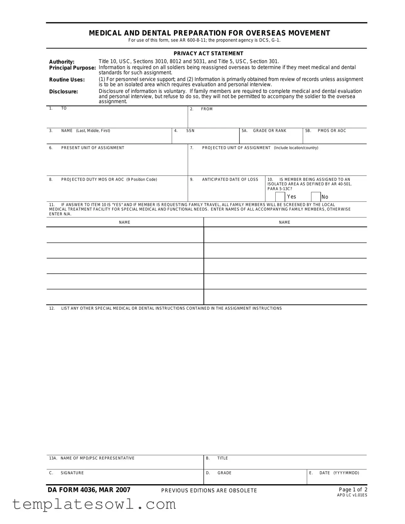 Fill Out Your Da 4036 Form