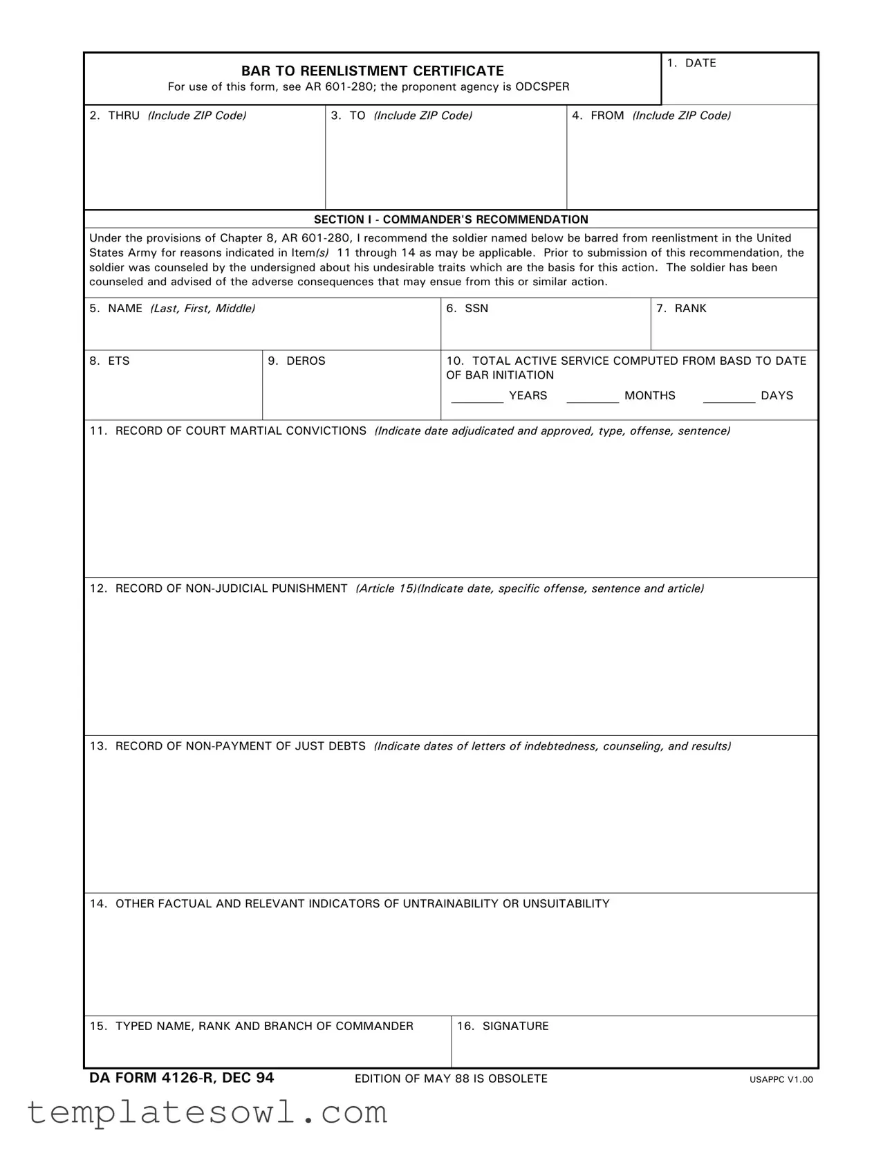 Fill Out Your Da 4126 R Form
