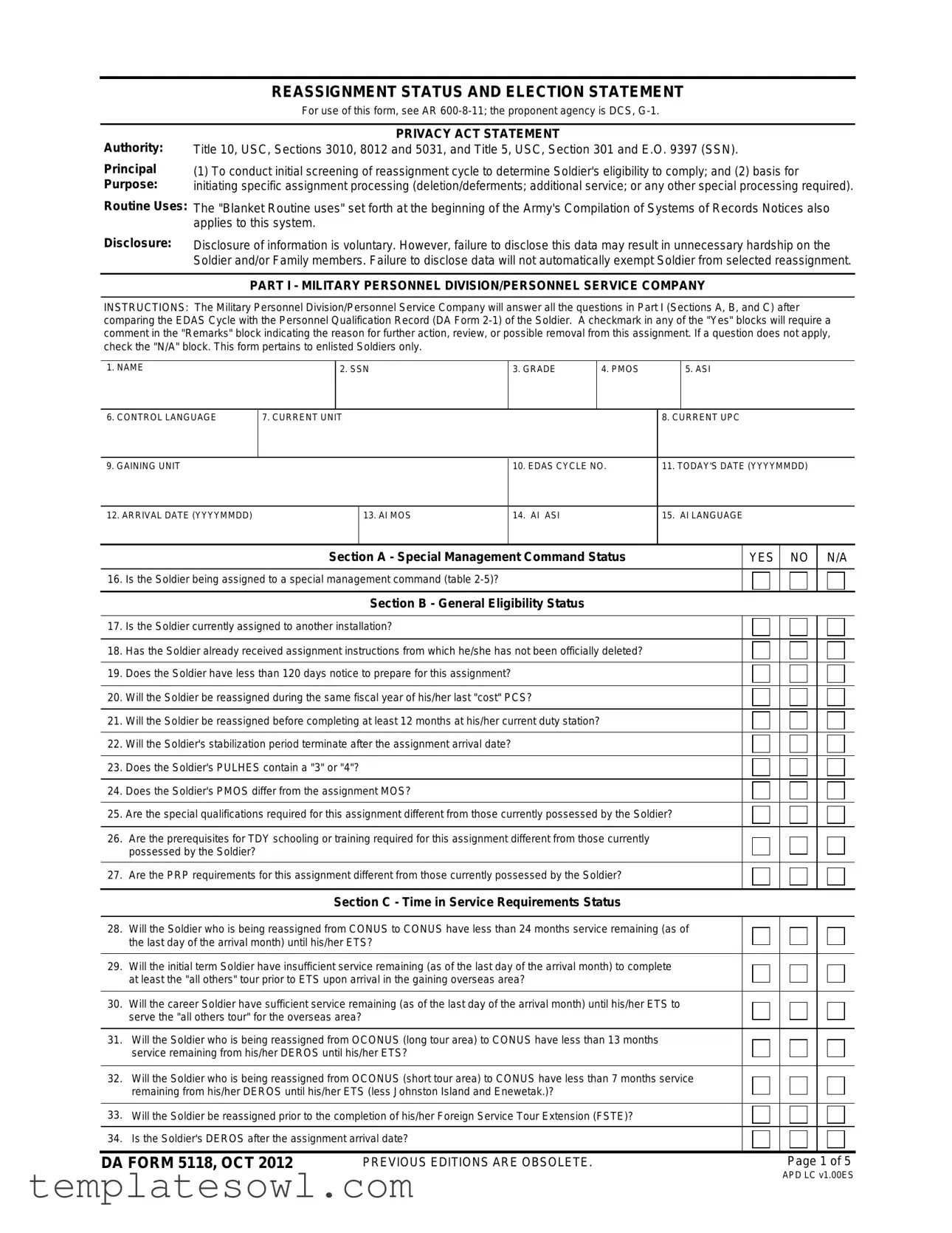 Fill Out Your Da 5118 Form
