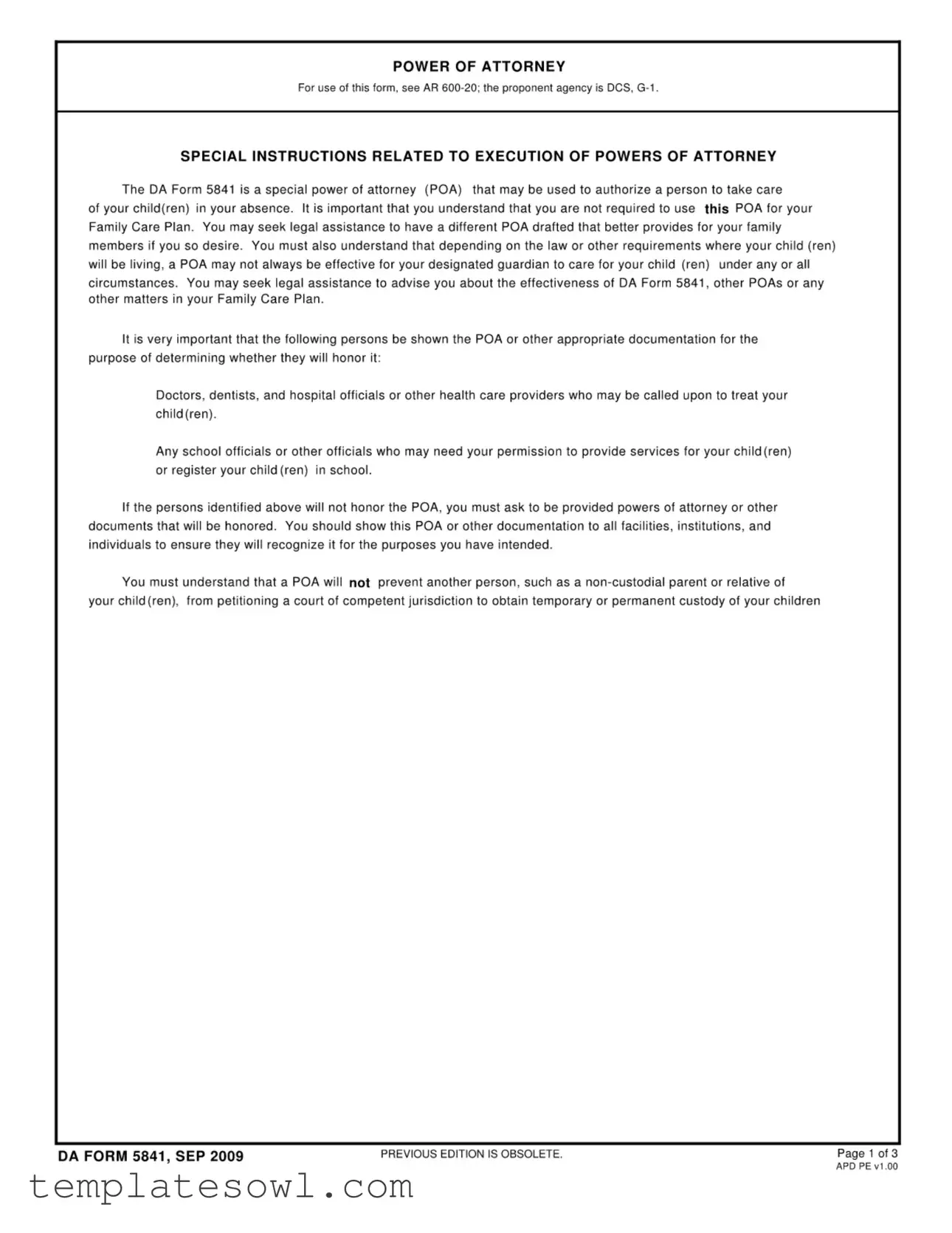 Fill Out Your Da 5841 Form