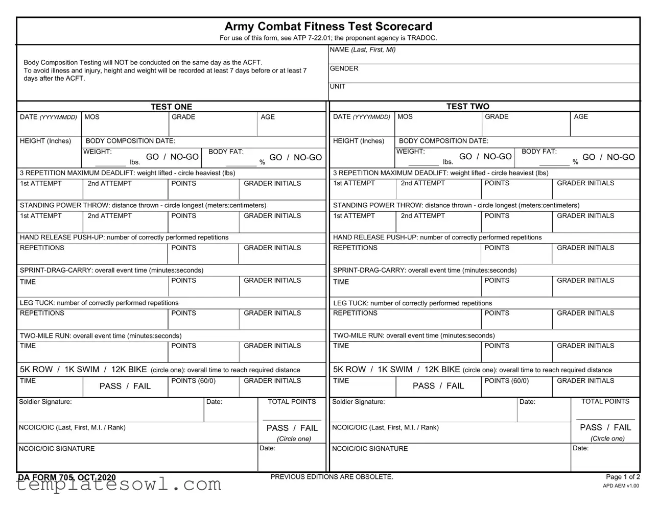 Fill Out Your Da 705 Form