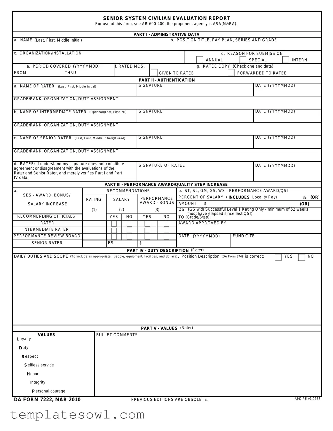 Fill Out Your Da 7222 1 Form