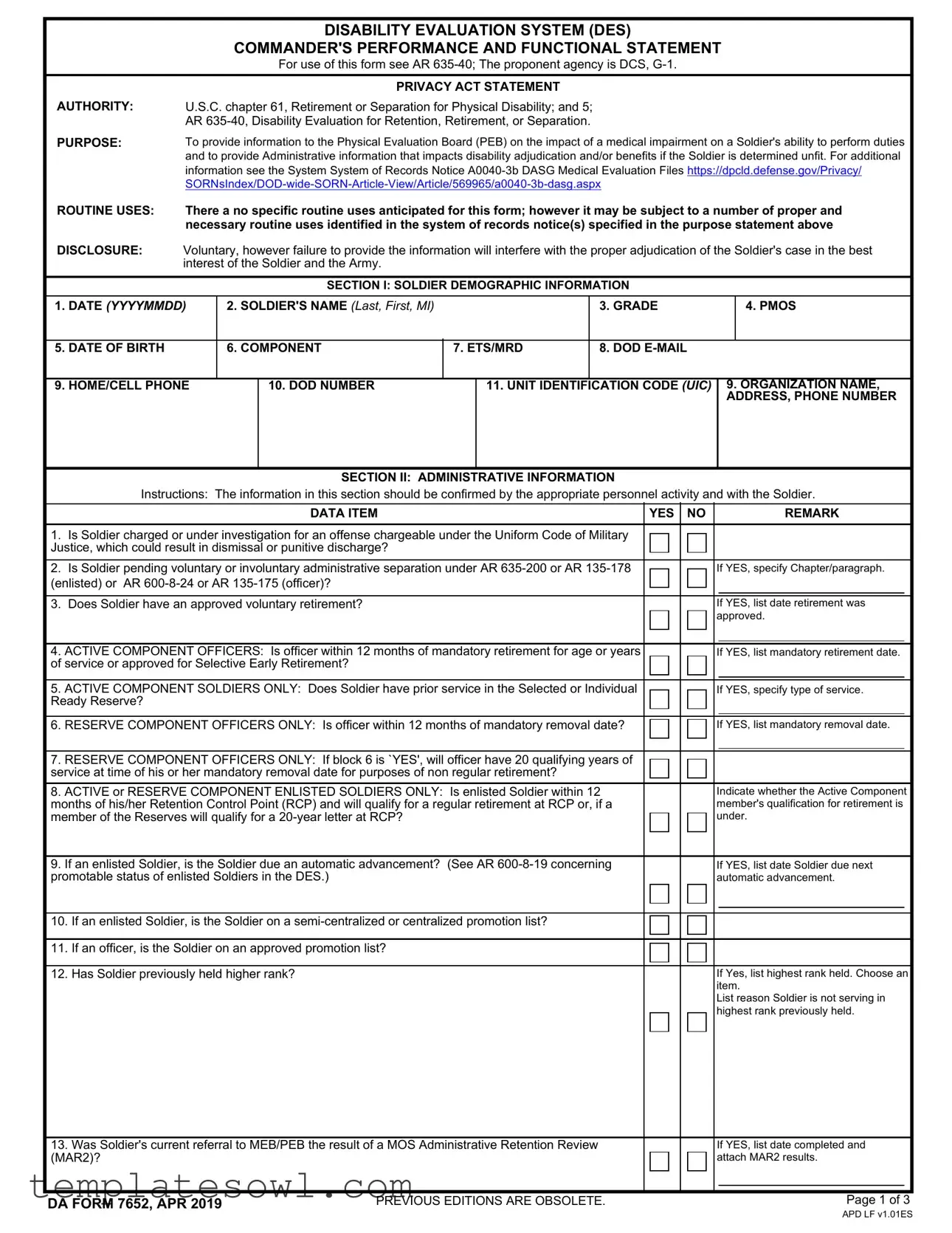 Fill Out Your Da 7652 Form