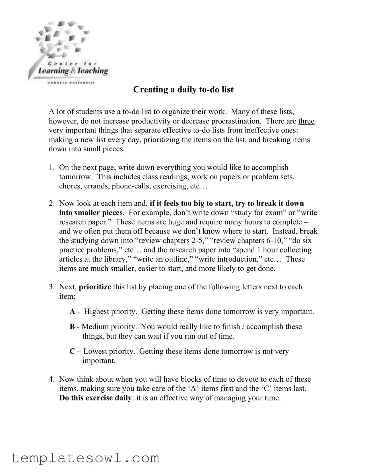 Fill Out Your Daily To Do List Form