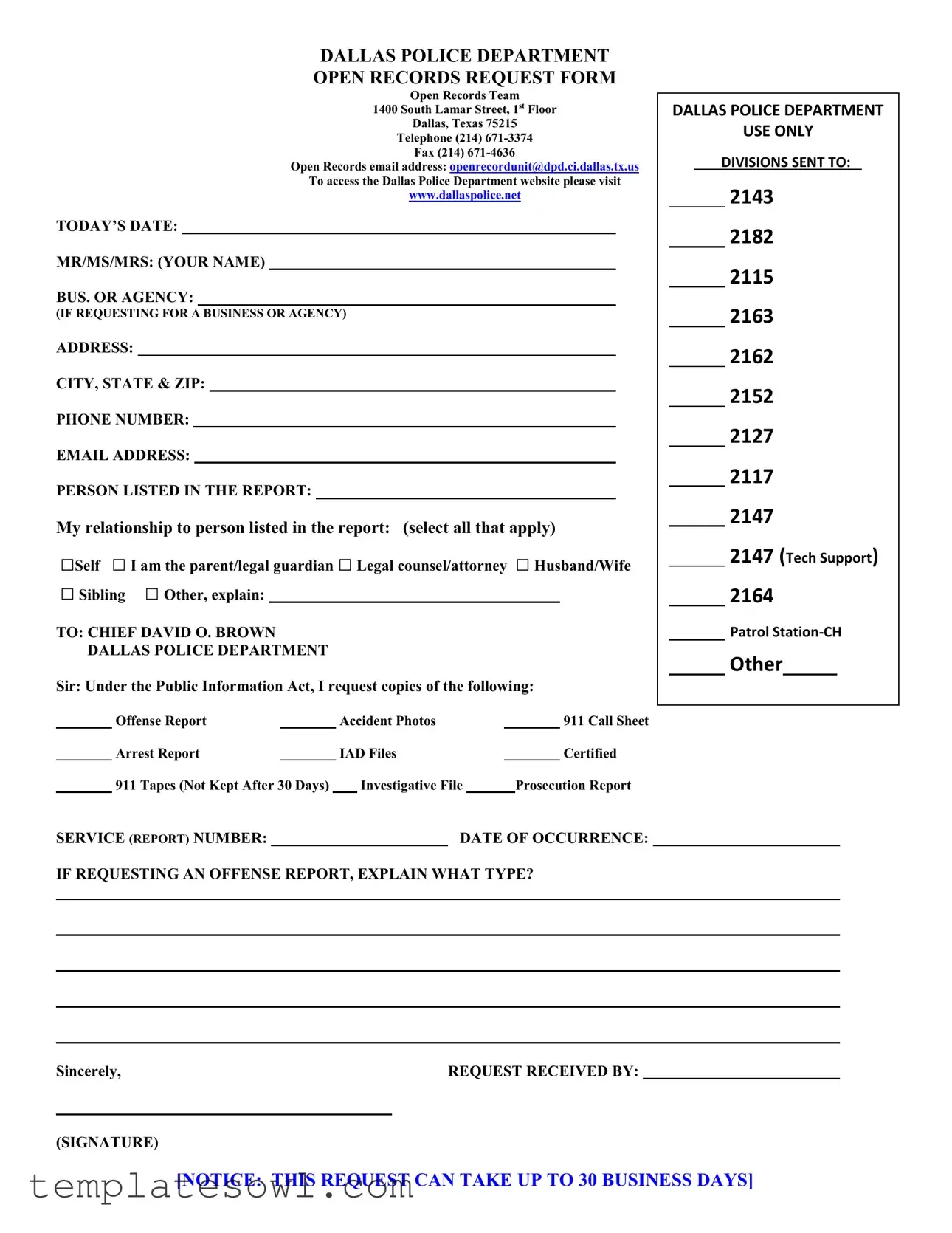 Fill Out Your Dallas Open Records Form