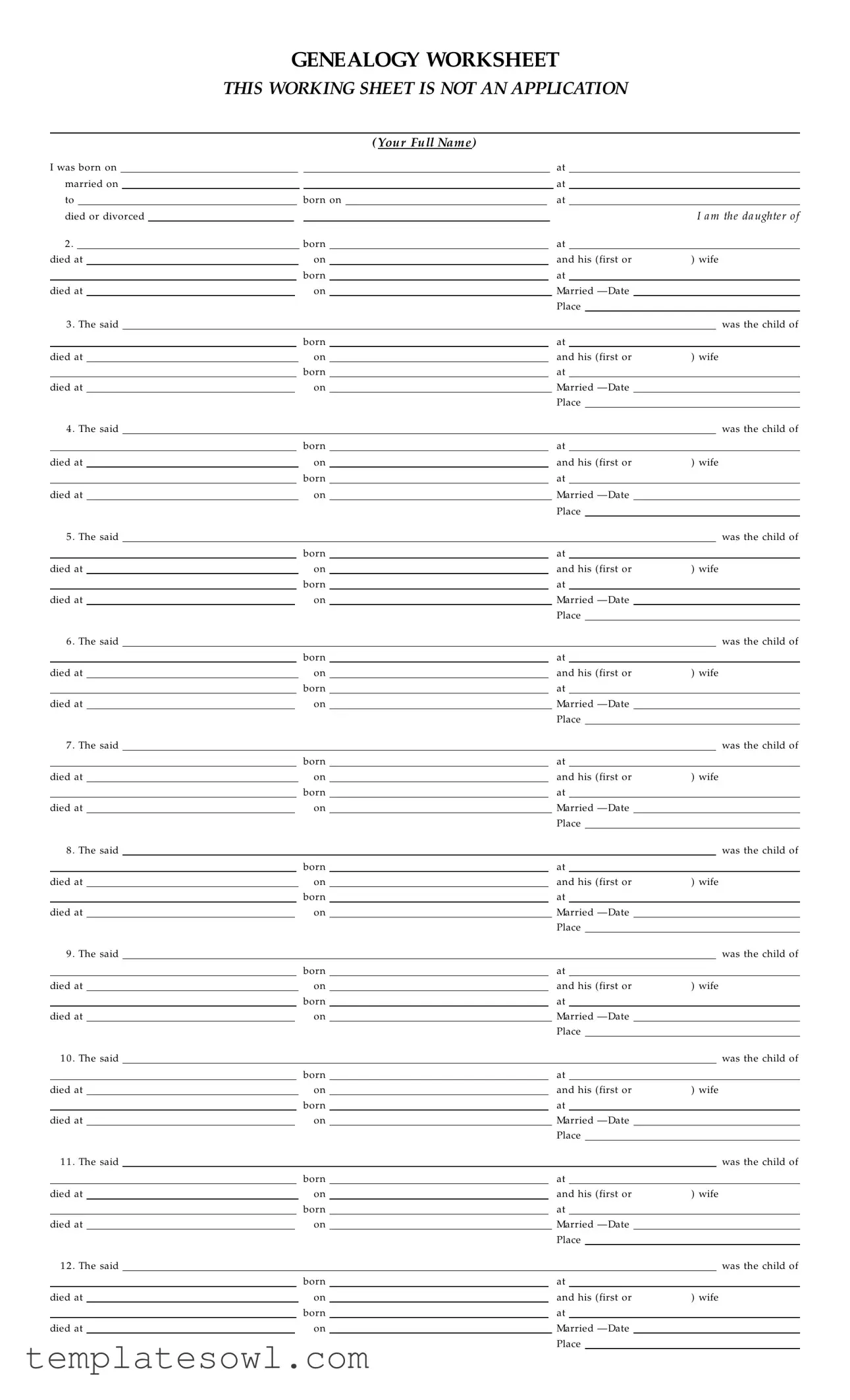 Fill Out Your Dar Genealogy Worksheet Form