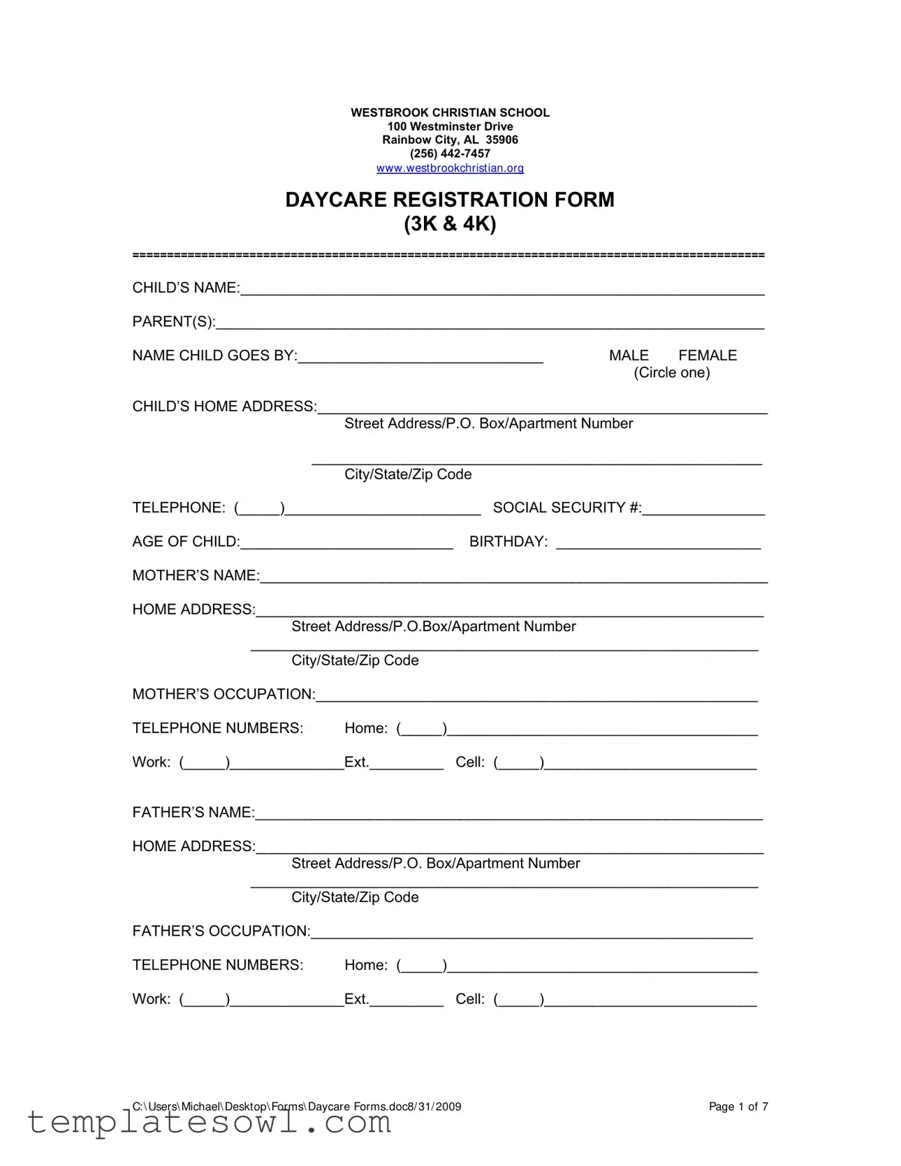 Fill Out Your Daycare Form