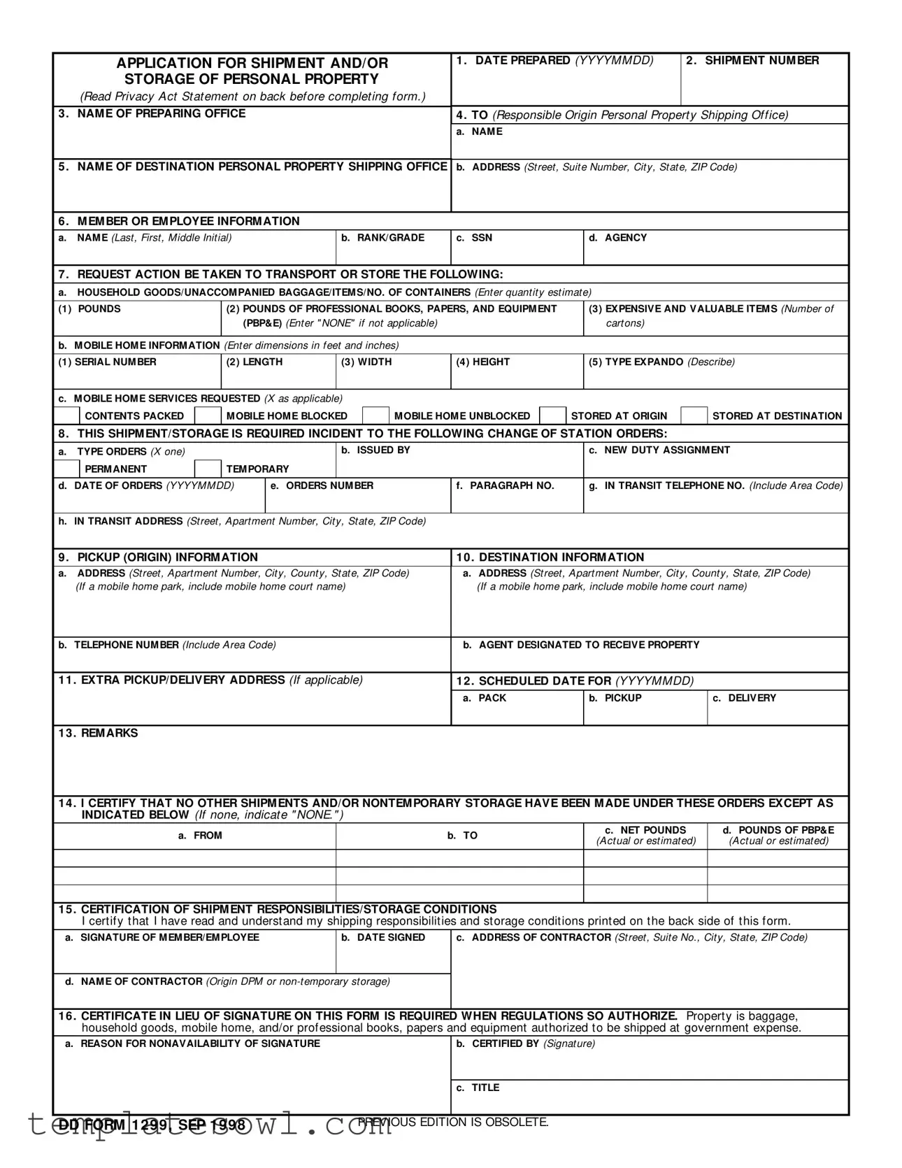 Fill Out Your Dd 1299 Form
