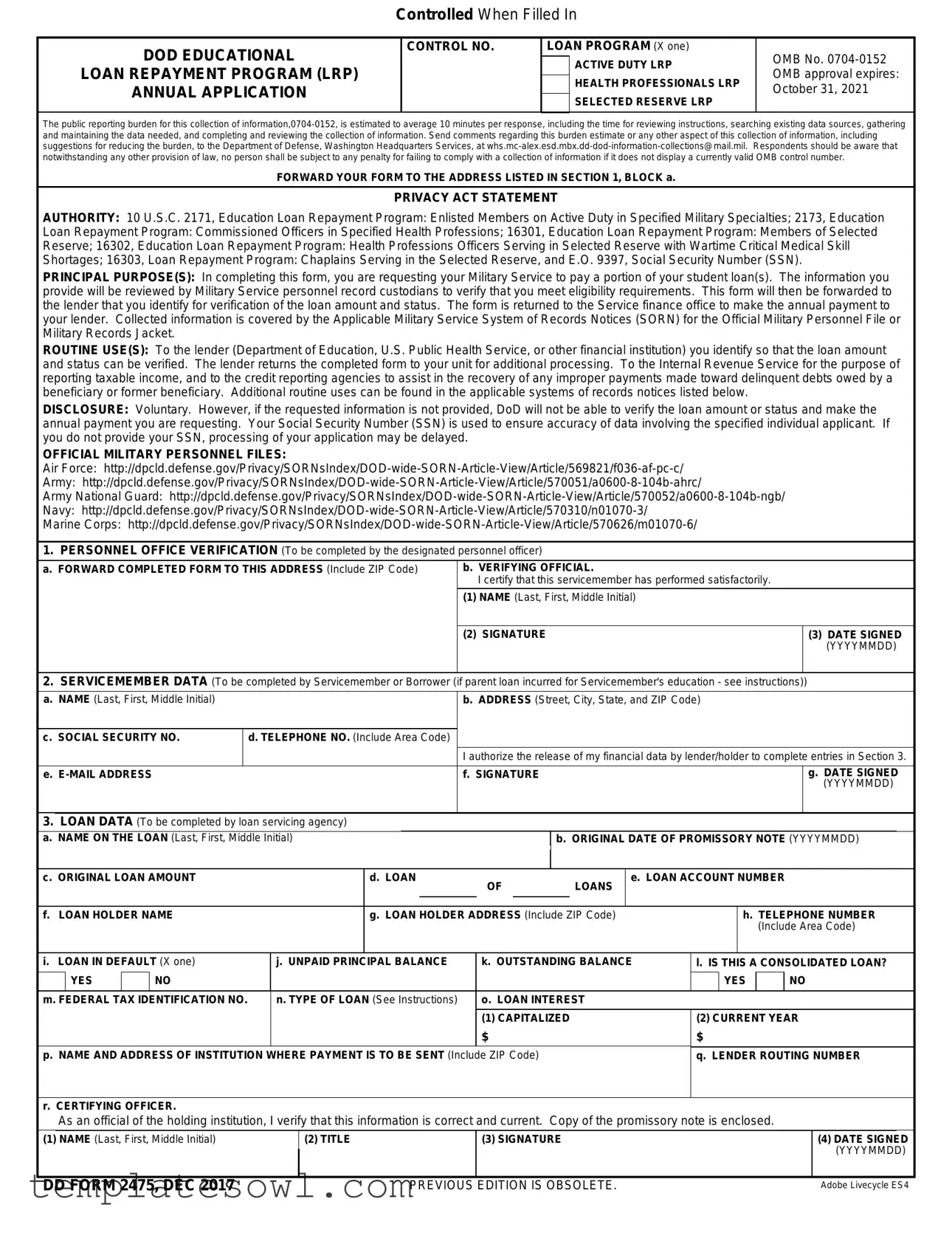 Fill Out Your Dd 2475 Form
