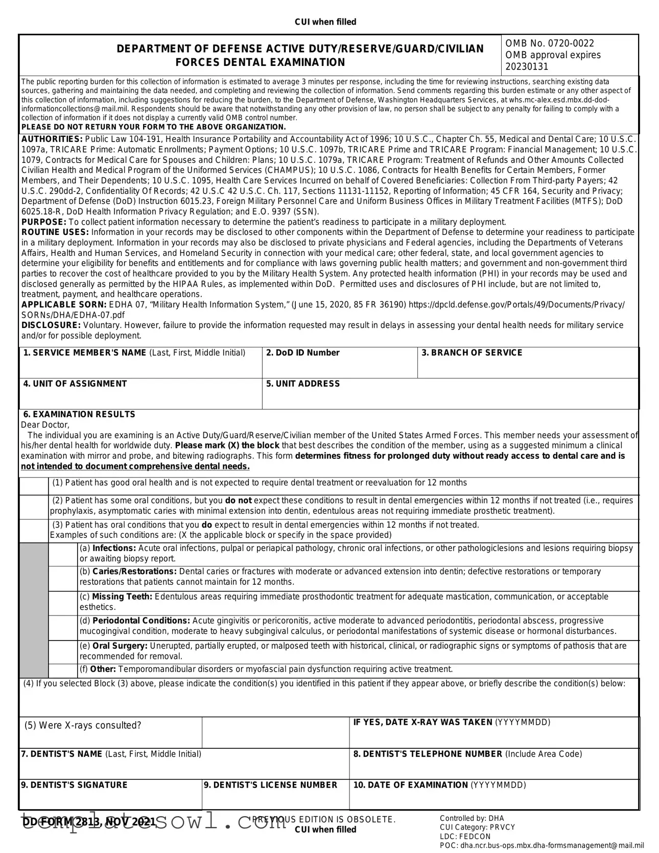 Fill Out Your Dd 2813 Dental Form