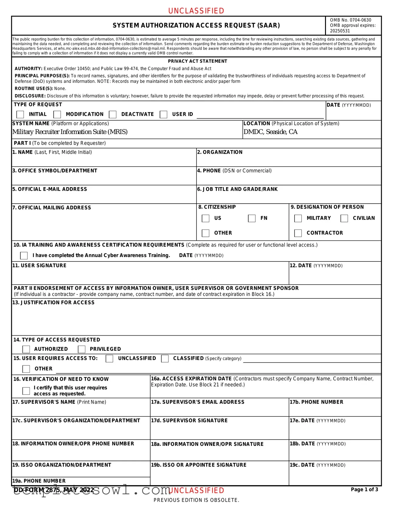 Fill Out Your Dd 2875 Form