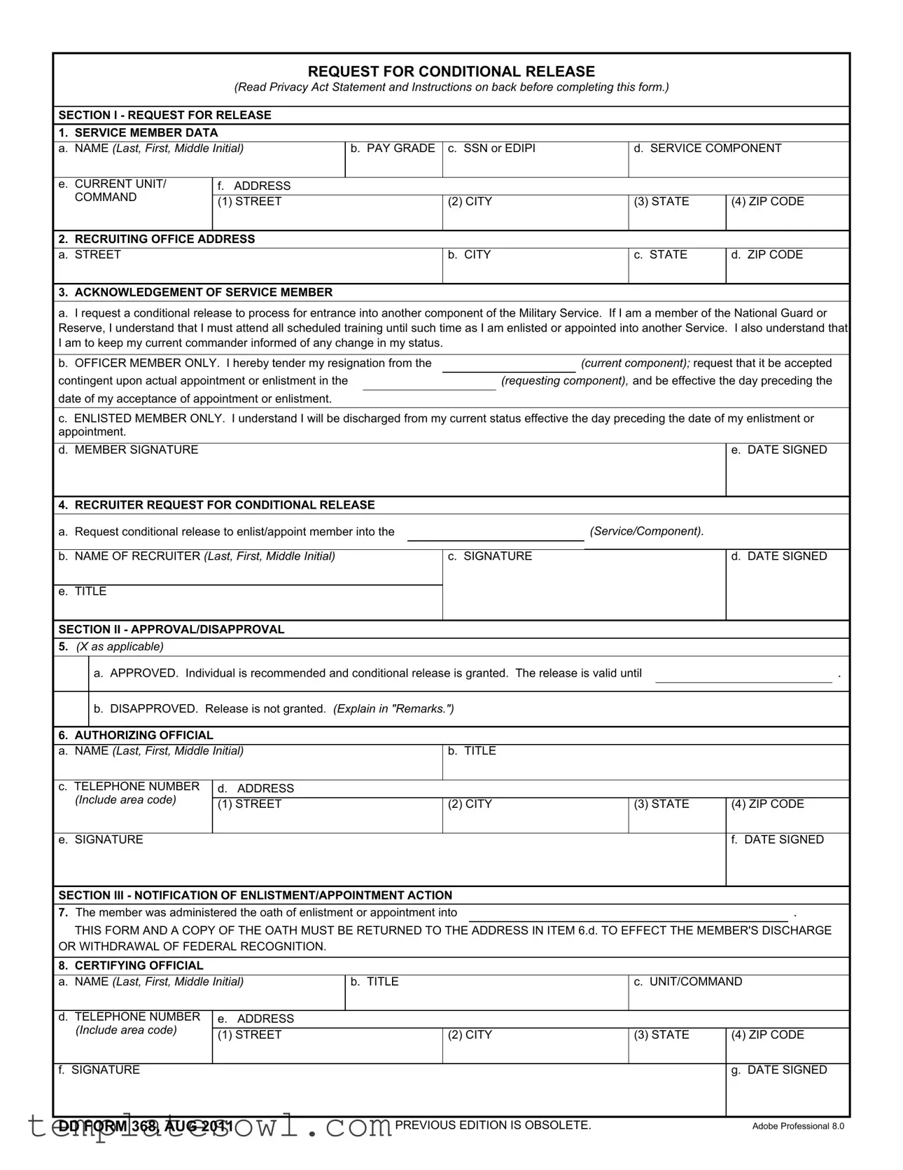 Fill Out Your Dd 368 Form
