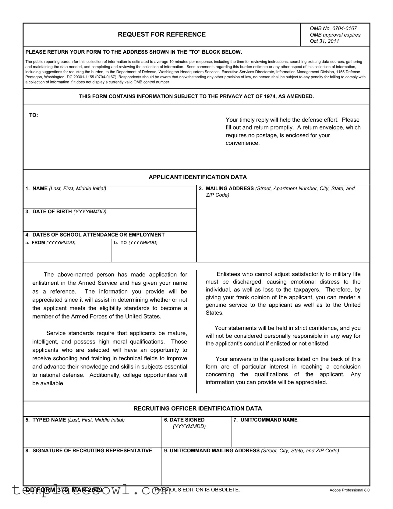 Fill Out Your Dd 370 Form