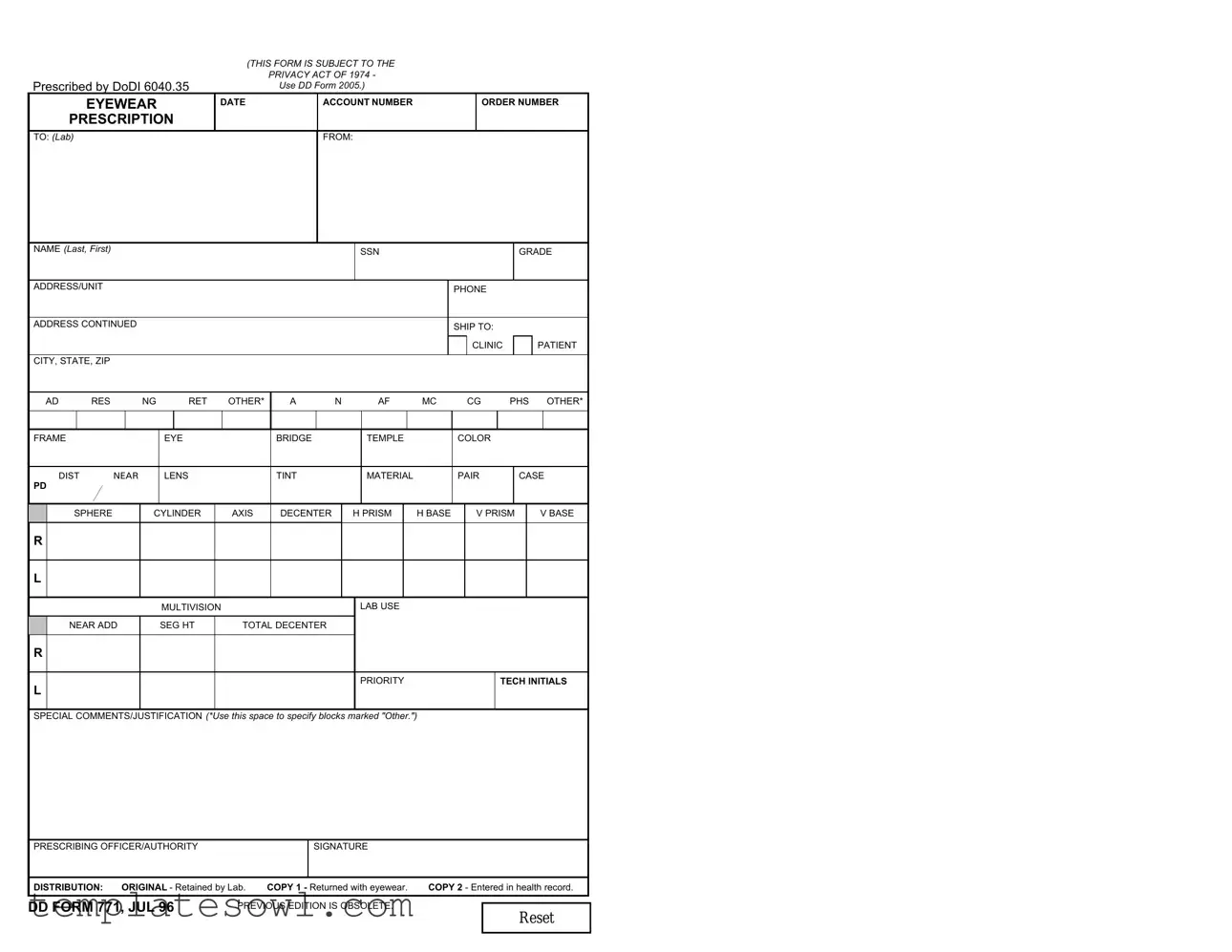 Fill Out Your Dd 771 Form