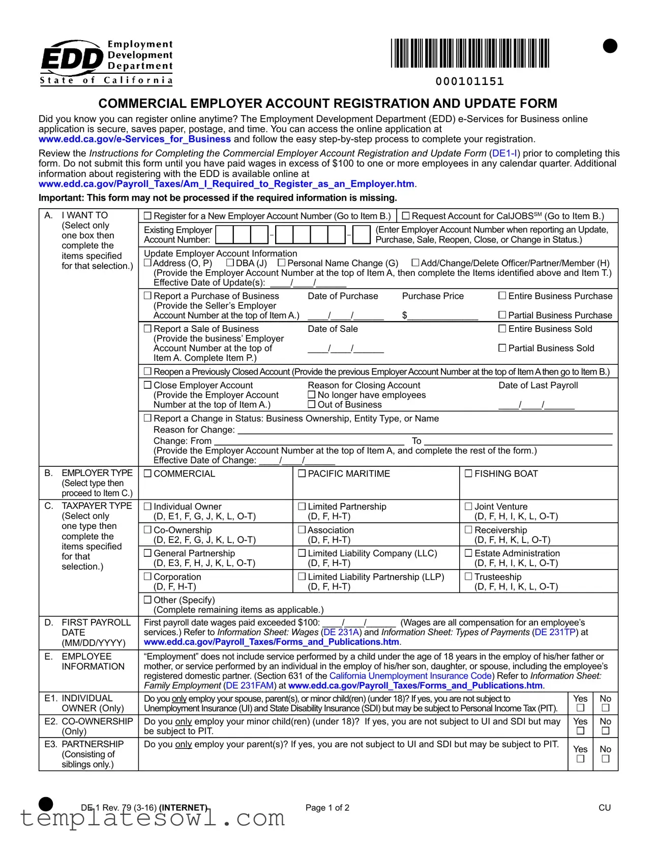 Fill Out Your De 1 Edd Form
