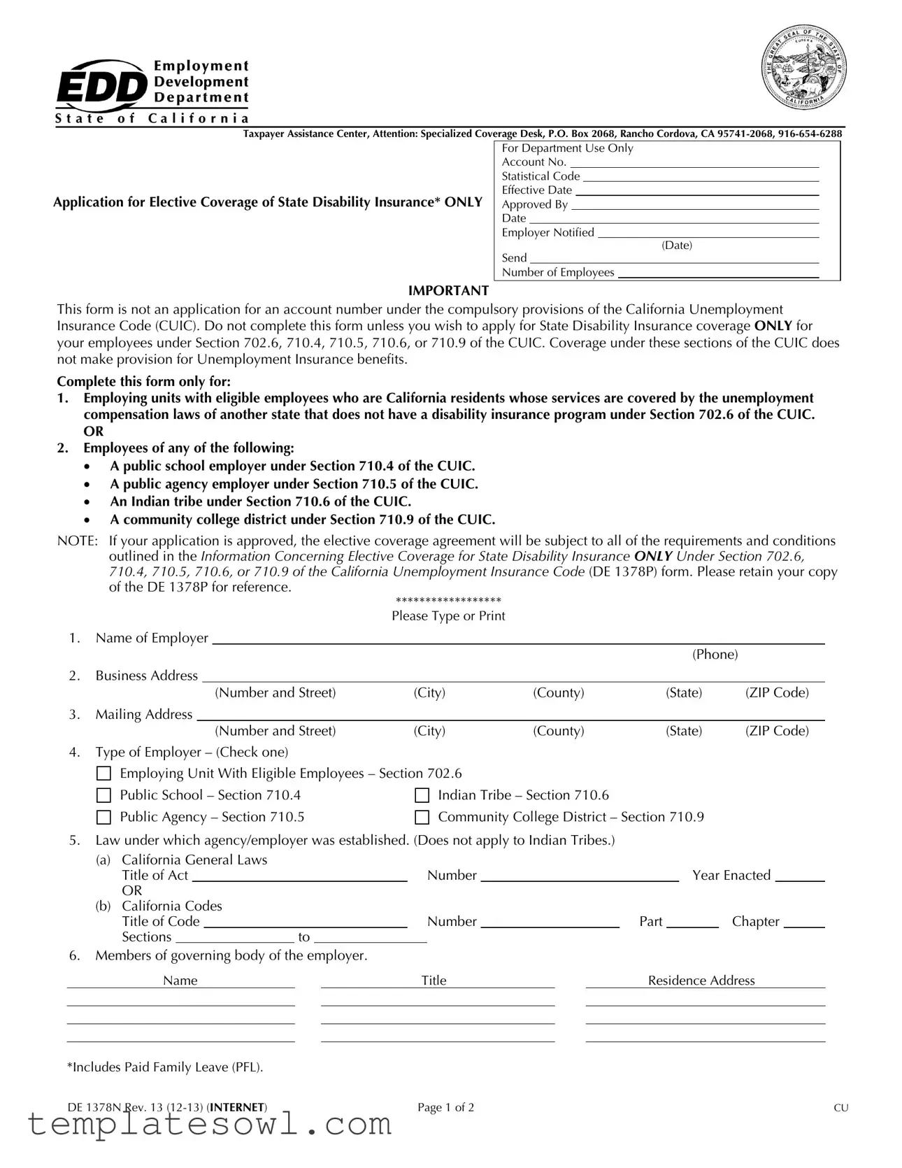Fill Out Your De 1378N Form