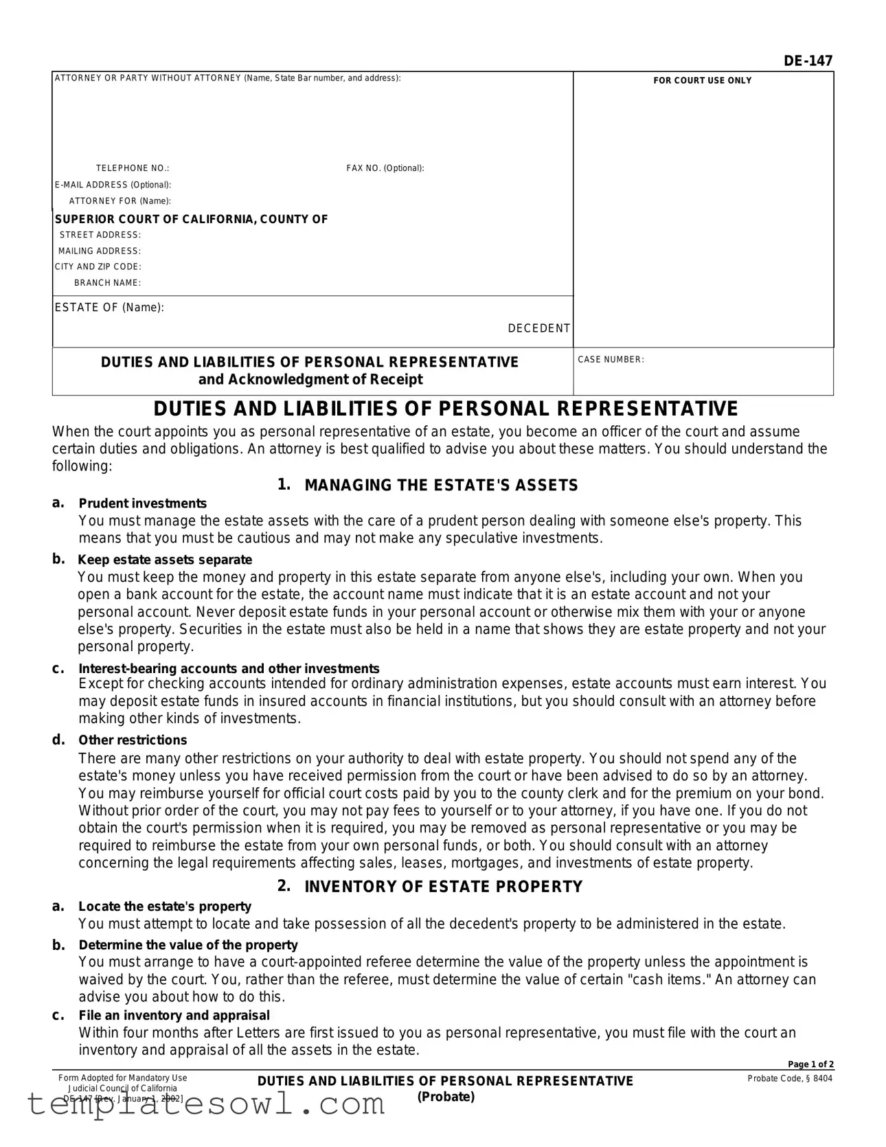 Fill Out Your De 147 Form