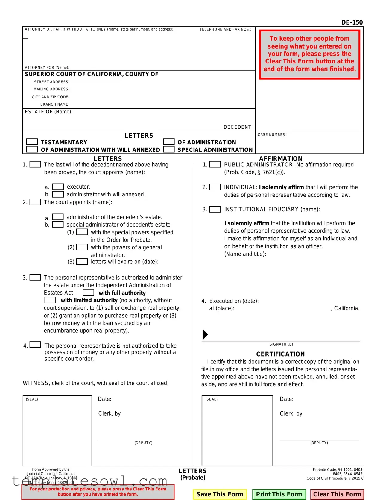Fill Out Your De 150 Form