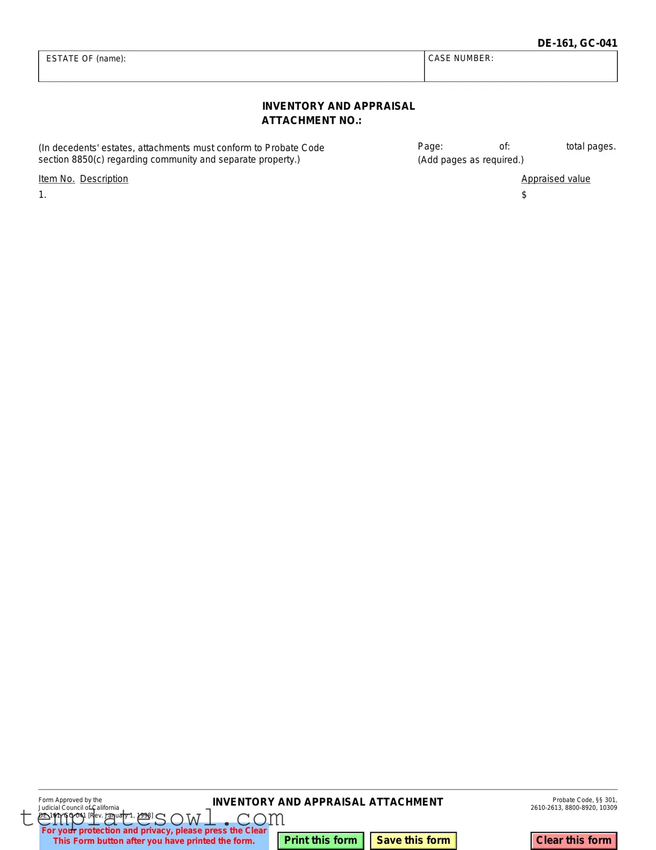 Fill Out Your De 161 Gc 041 Form