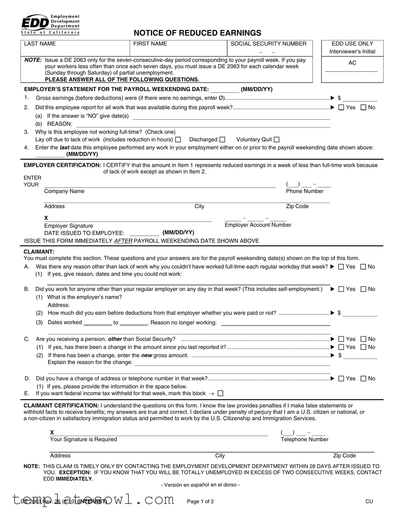 Fill Out Your De 2063 Form