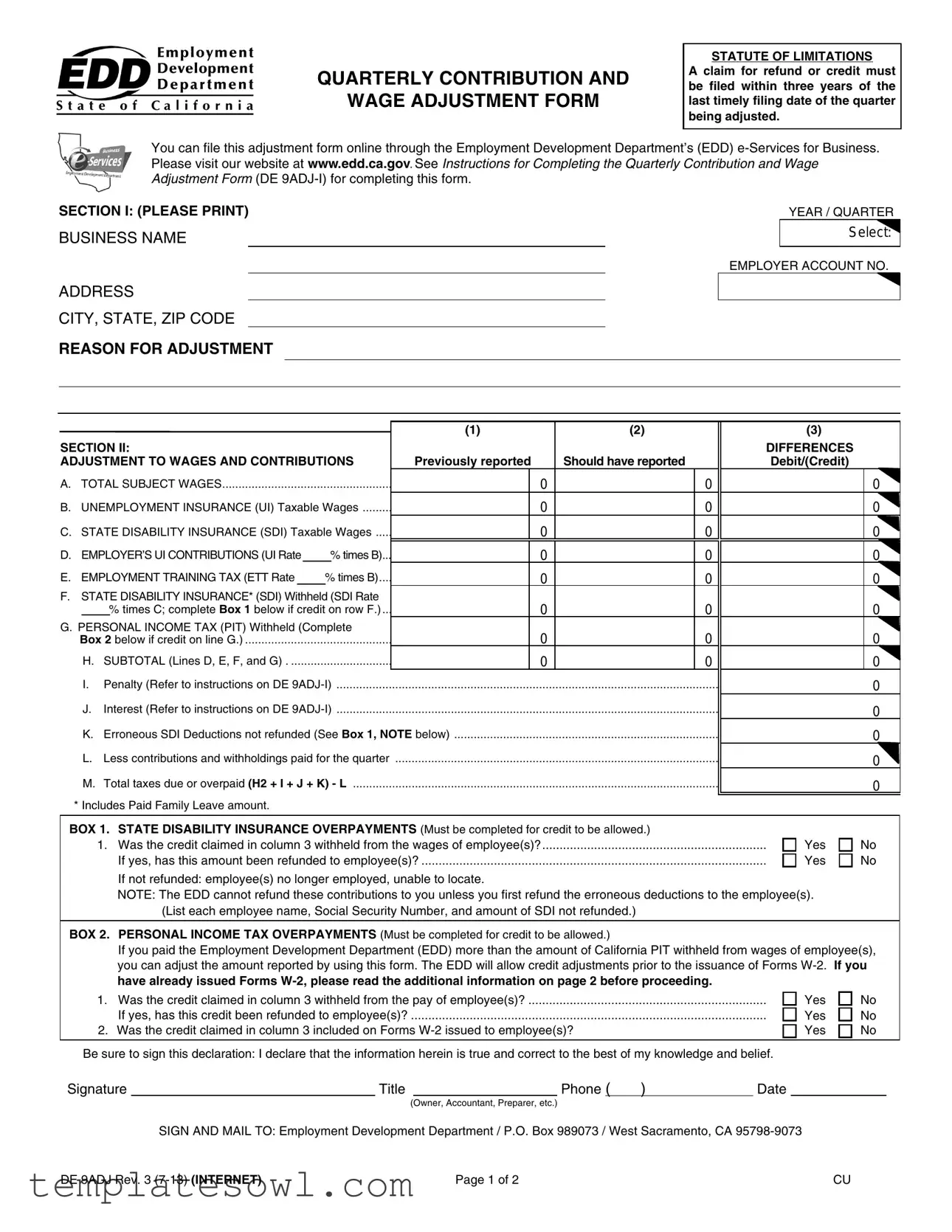 Fill Out Your De 9Adj Form