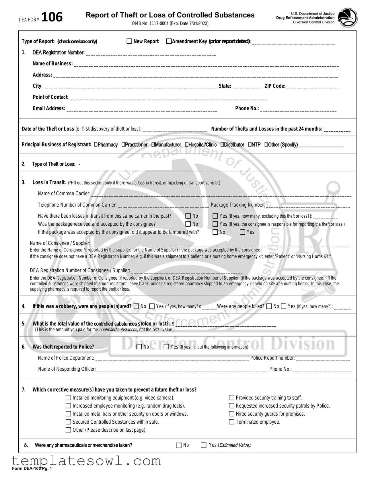 Fill Out Your Dea 106 Form