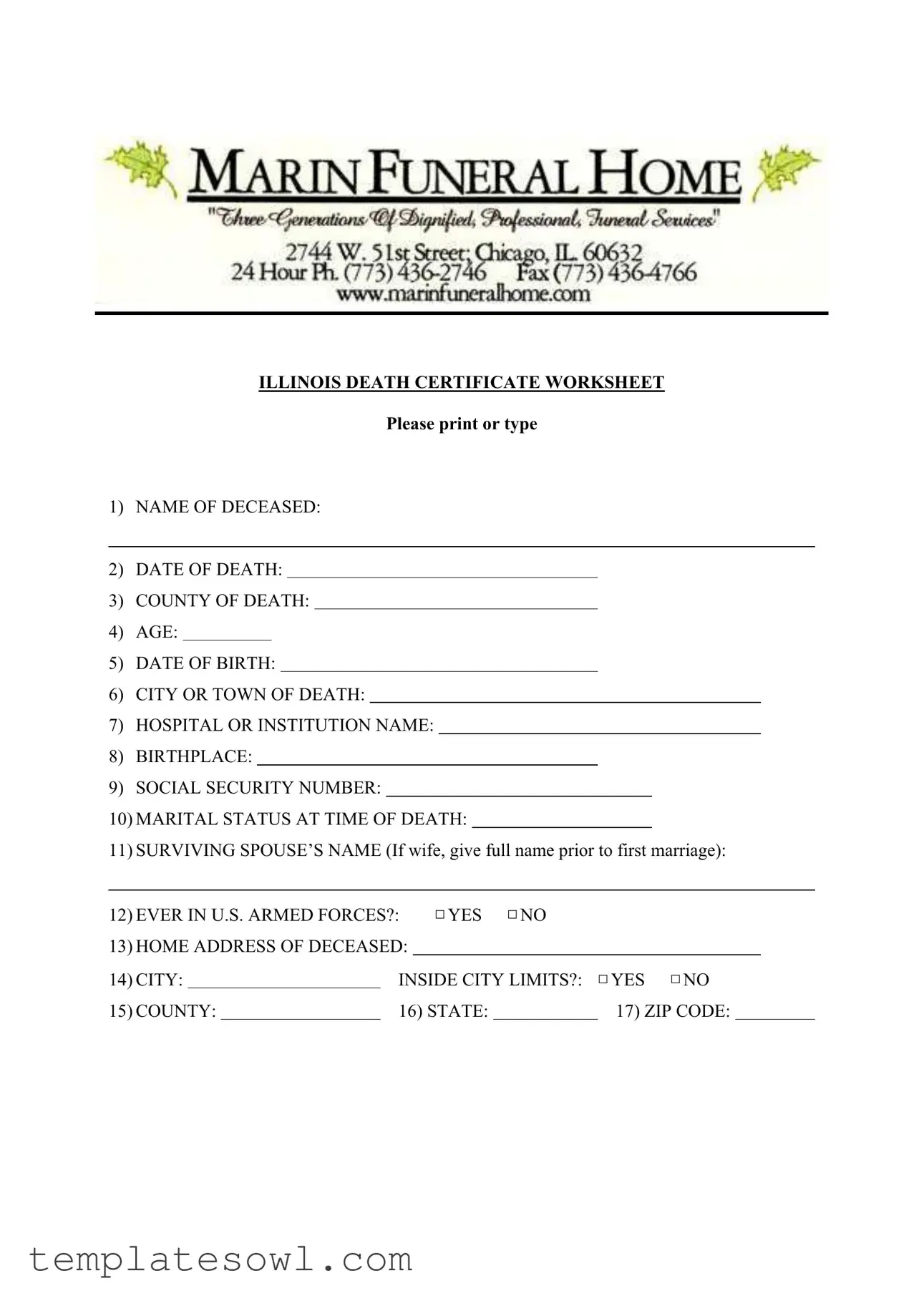 Fill Out Your Death Certificate Worksheet Form