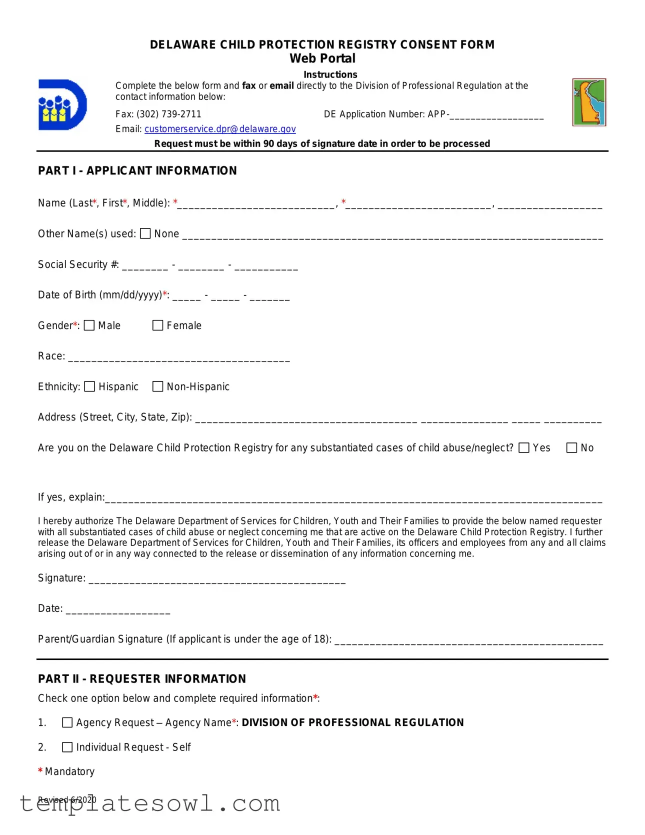 Fill Out Your Delaware Child Protective Registry Form