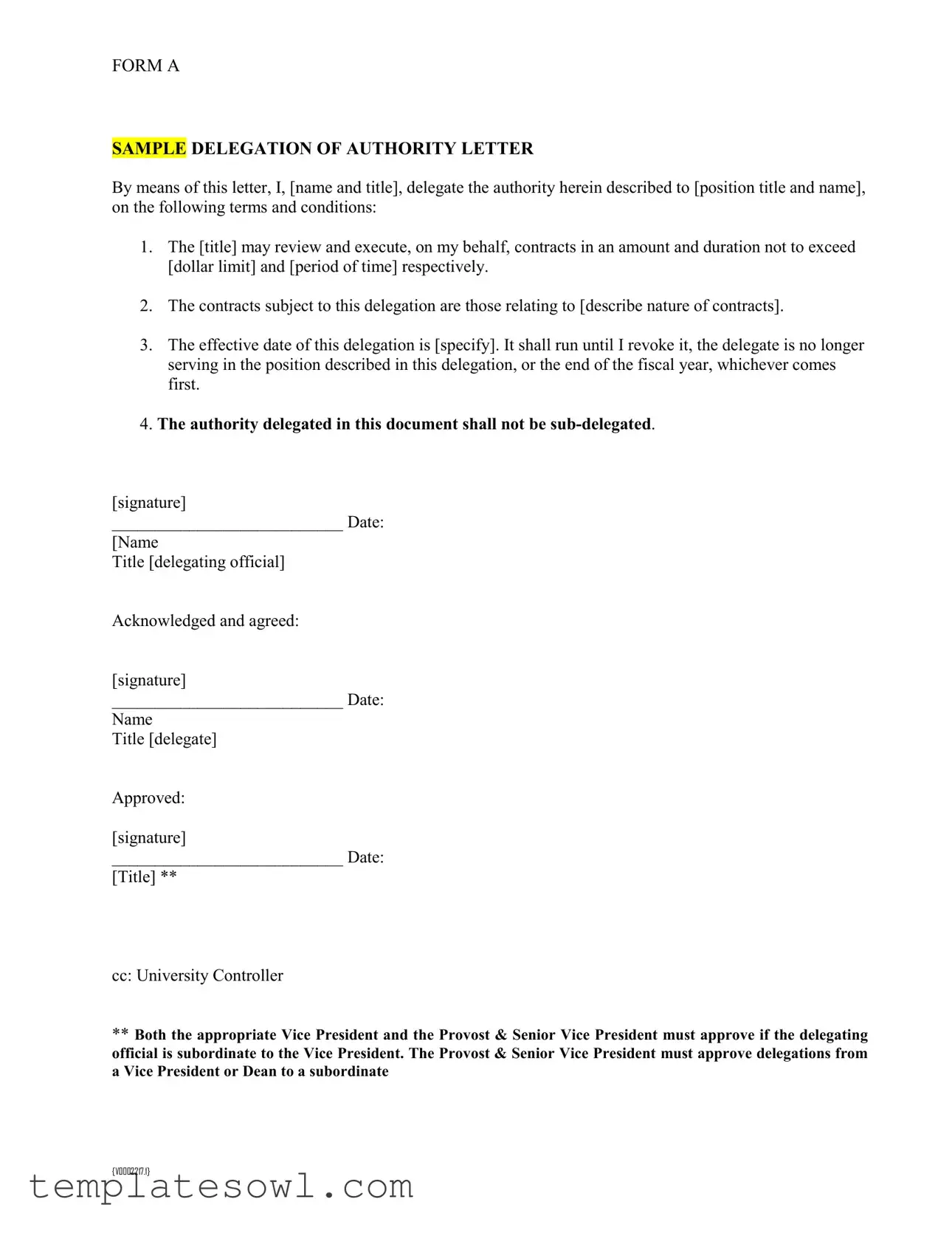 Fill Out Your Delegation Letter Sample Form