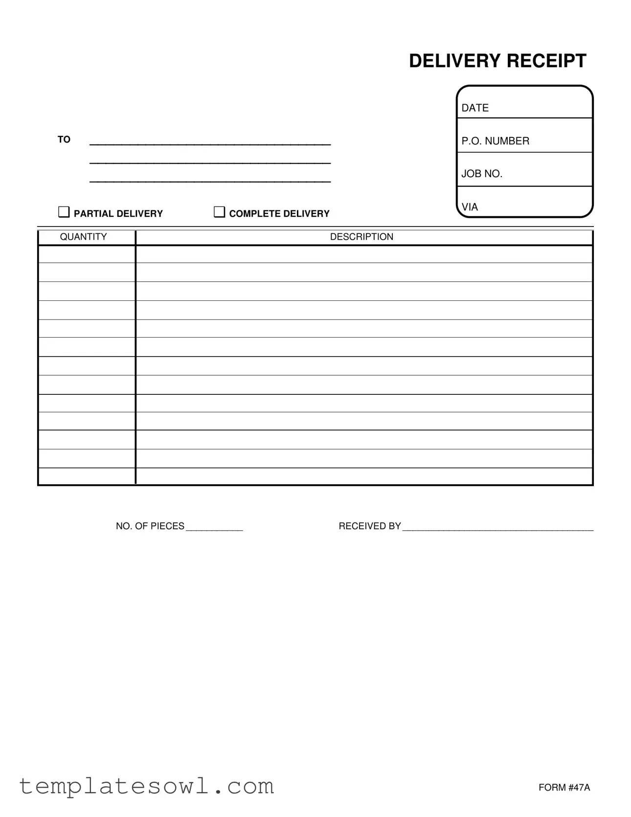 Fill Out Your Delivery Receipt Form