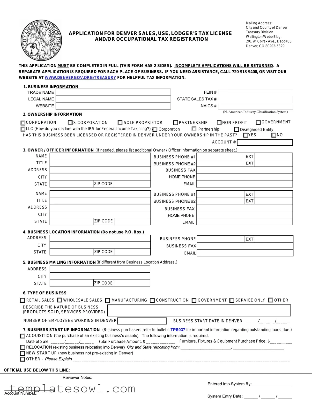 Fill Out Your Denver Sales Tax Application Form
