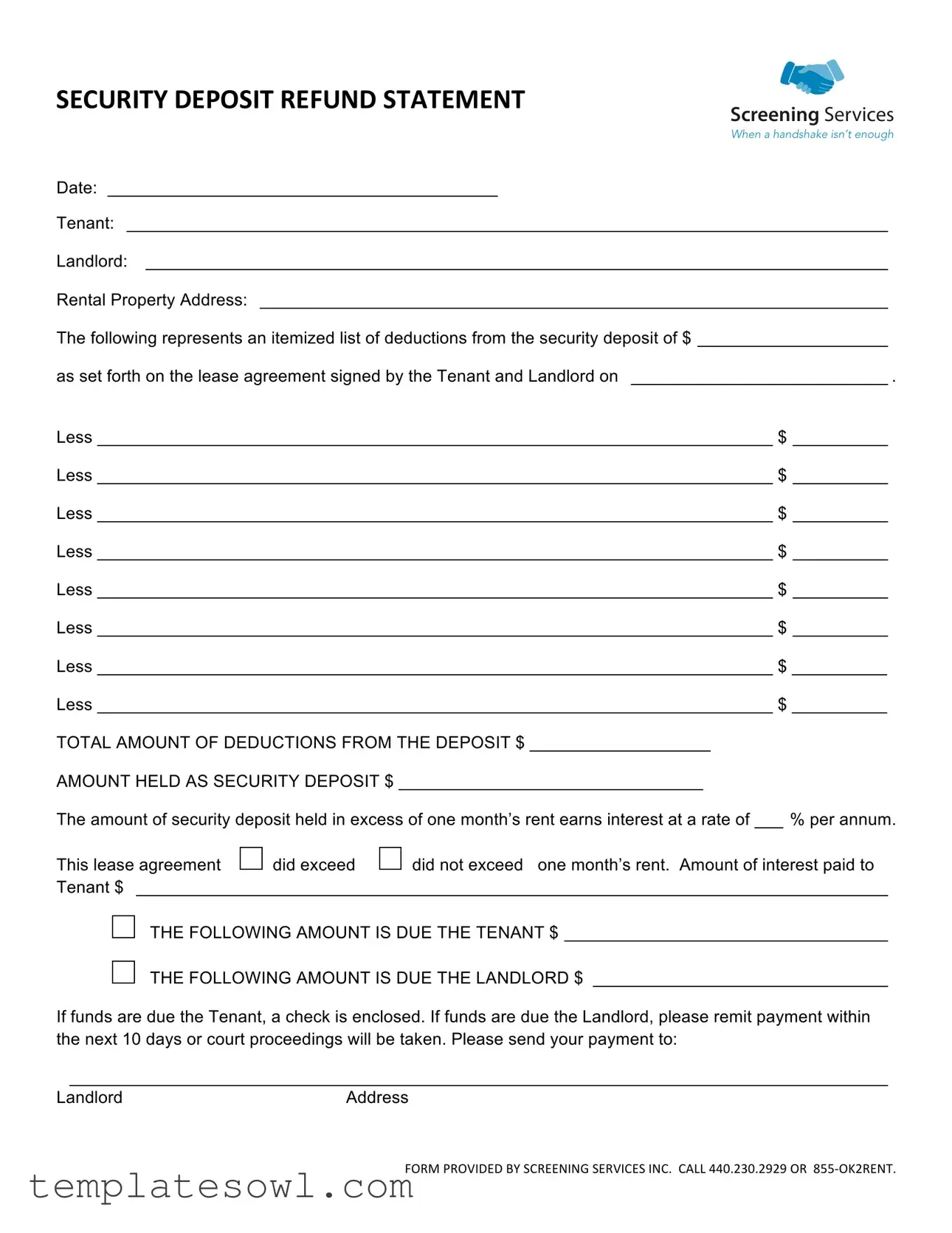 Fill Out Your Deposit Refund Form