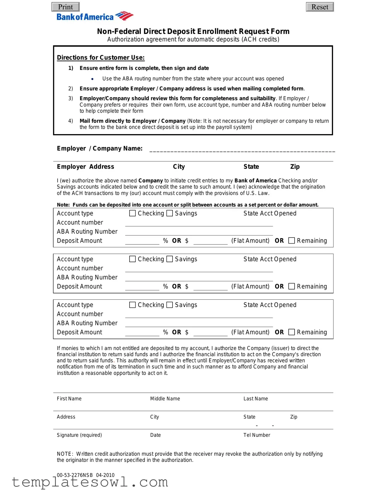 Fill Out Your Deposit Slip Bank America Form