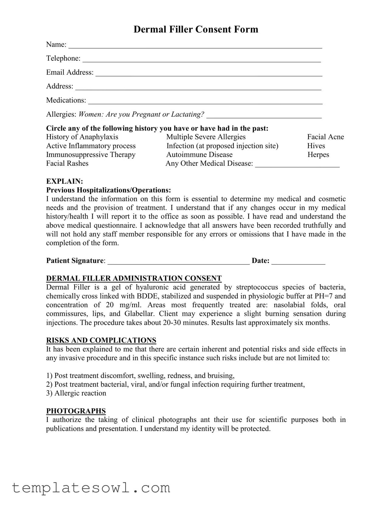 Fill Out Your Dermal Filler Consent Form