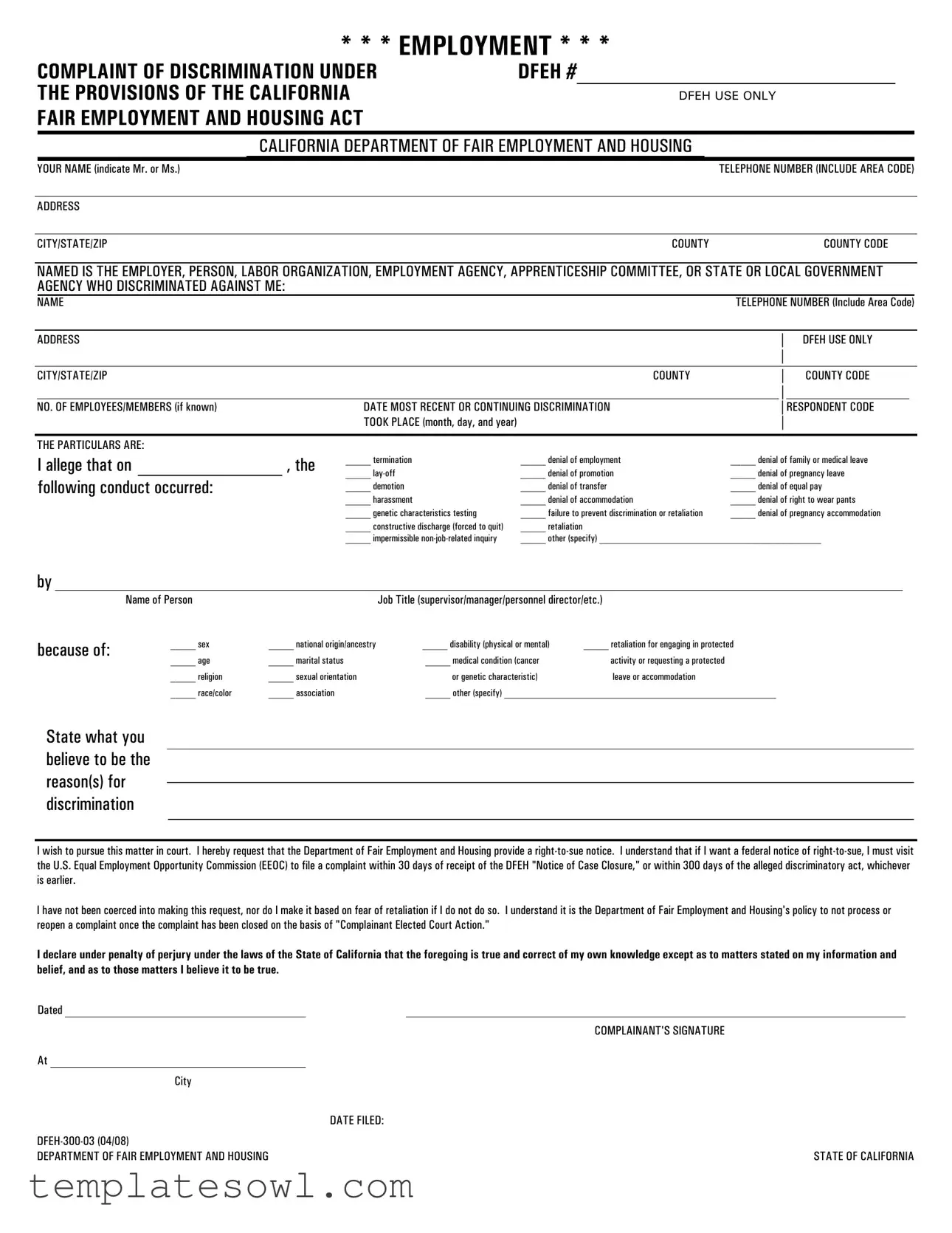 Fill Out Your Dfeh 300 03 Form