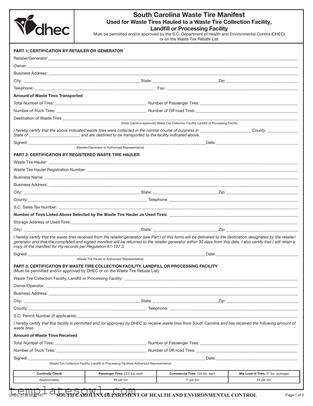 Fill Out Your Dhec 2738 Form