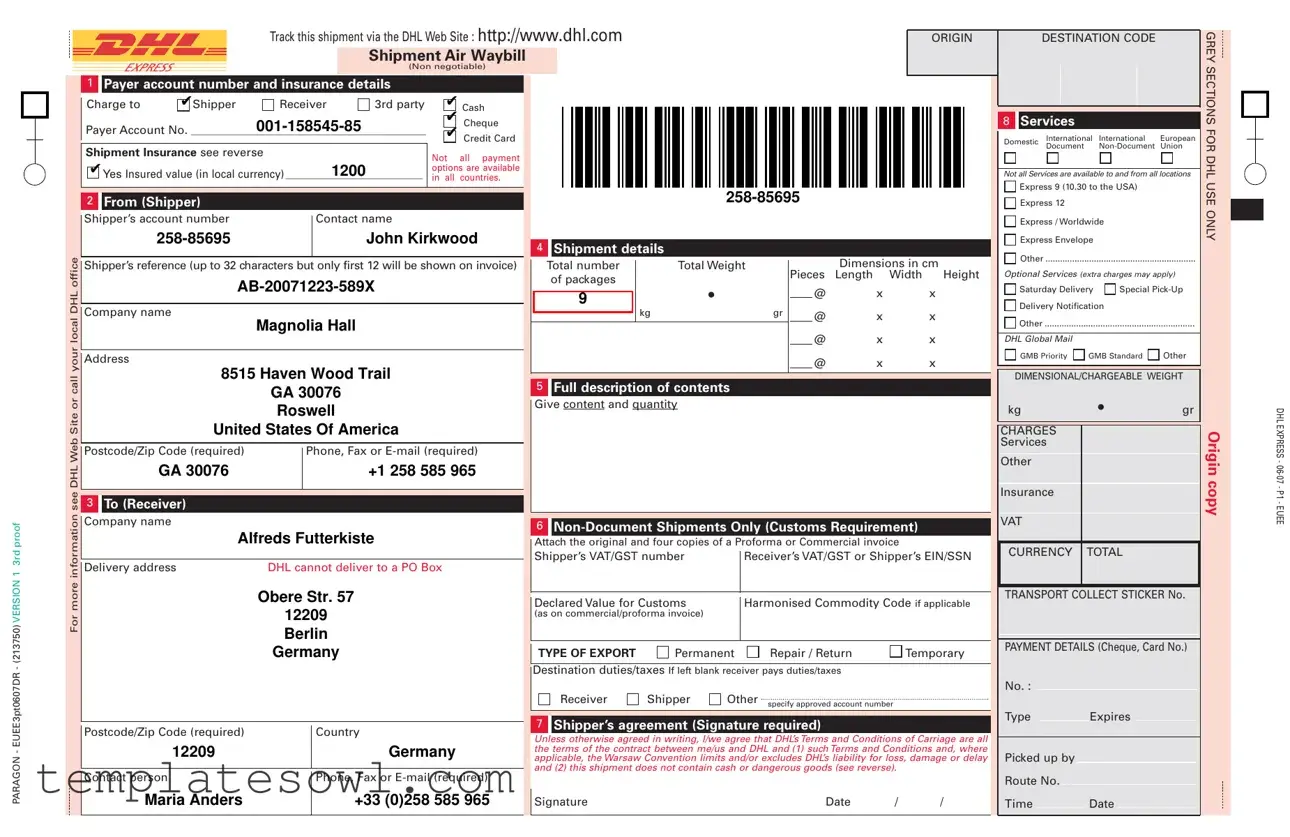 Fill Out Your Dhl Waybill Form