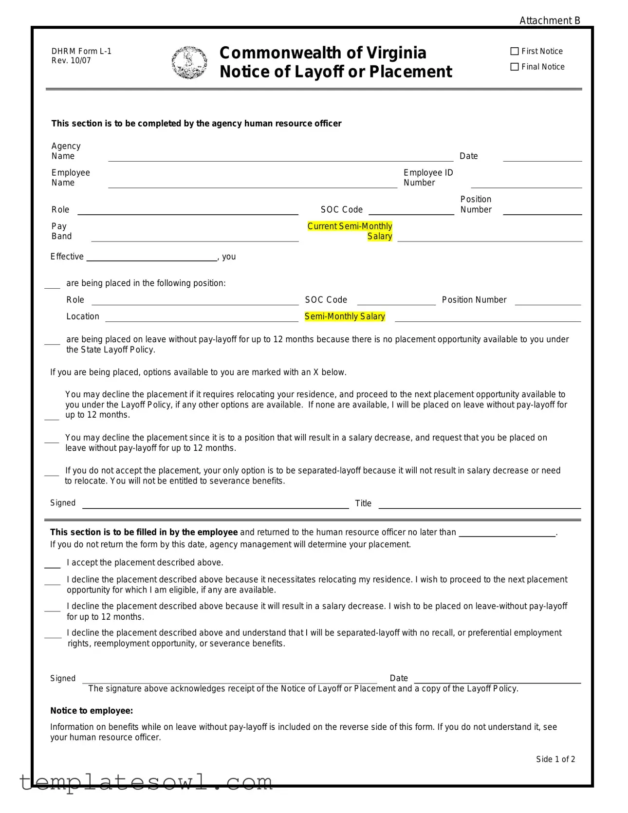 Fill Out Your Dhrm L 1 Form