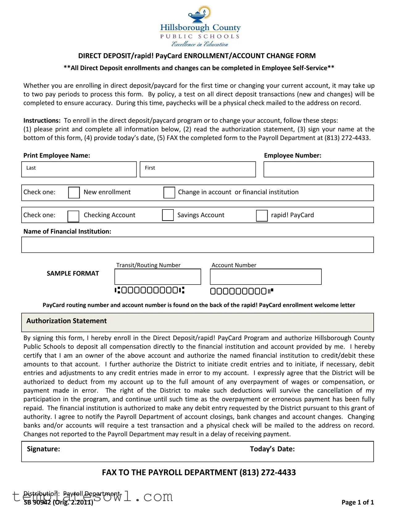Fill Out Your Direct Deposit For Job Form