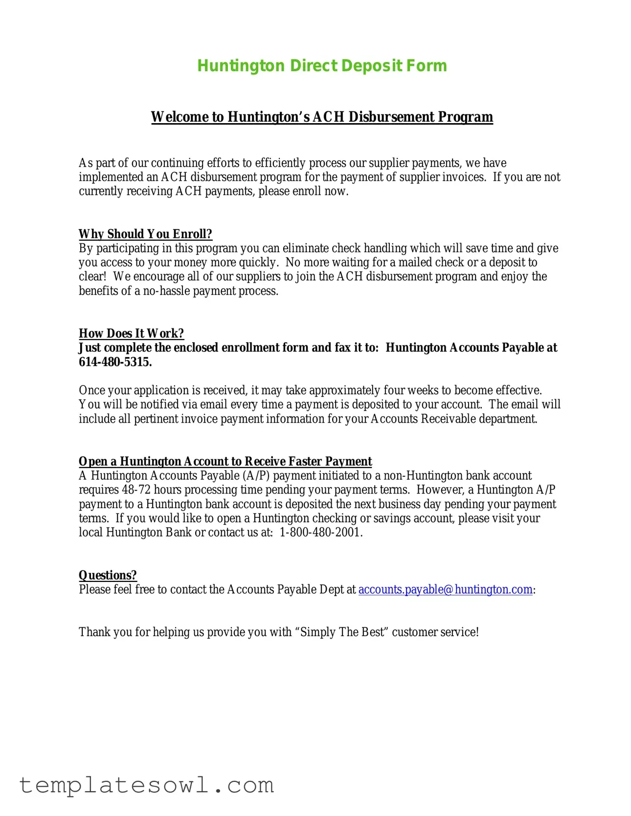 Fill Out Your Direct Deposit Huntington Bank Form